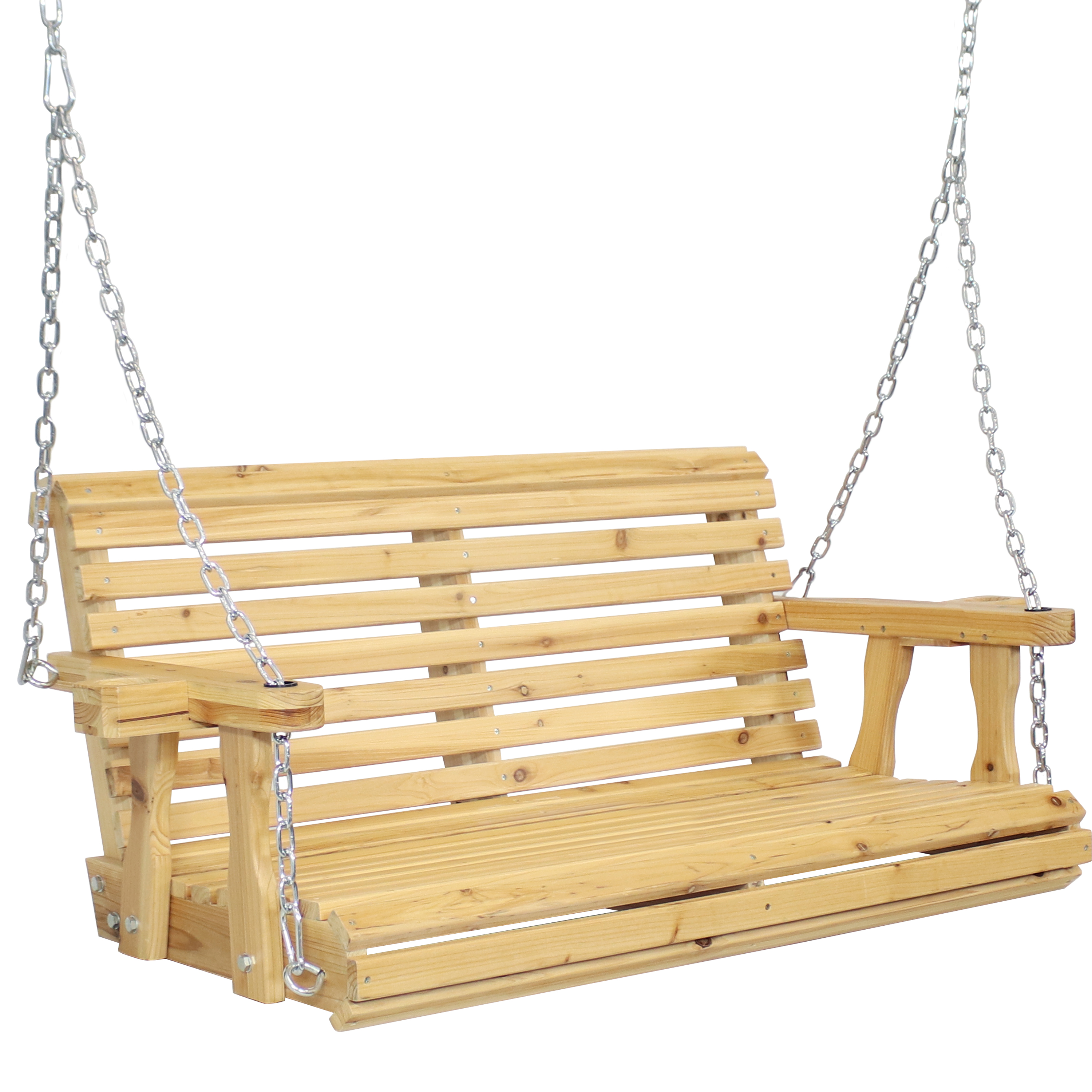 2-Person Wooden Porch Swing with Armrests/Chains