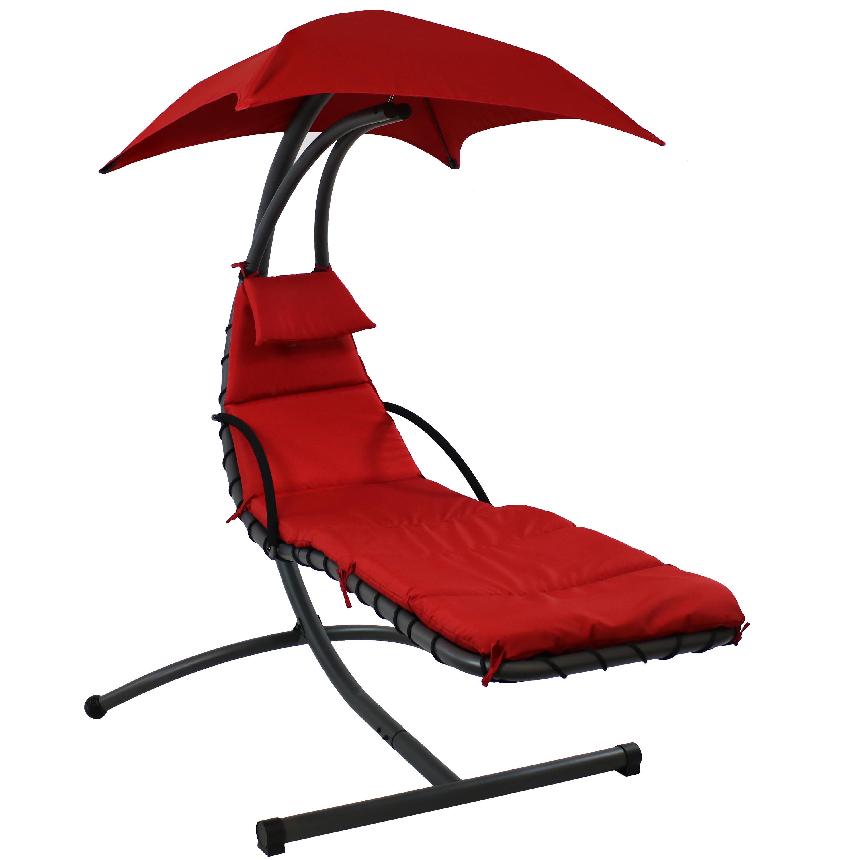 Floating Chaise Lounge Chair with Canopy and Arc Stand - Red