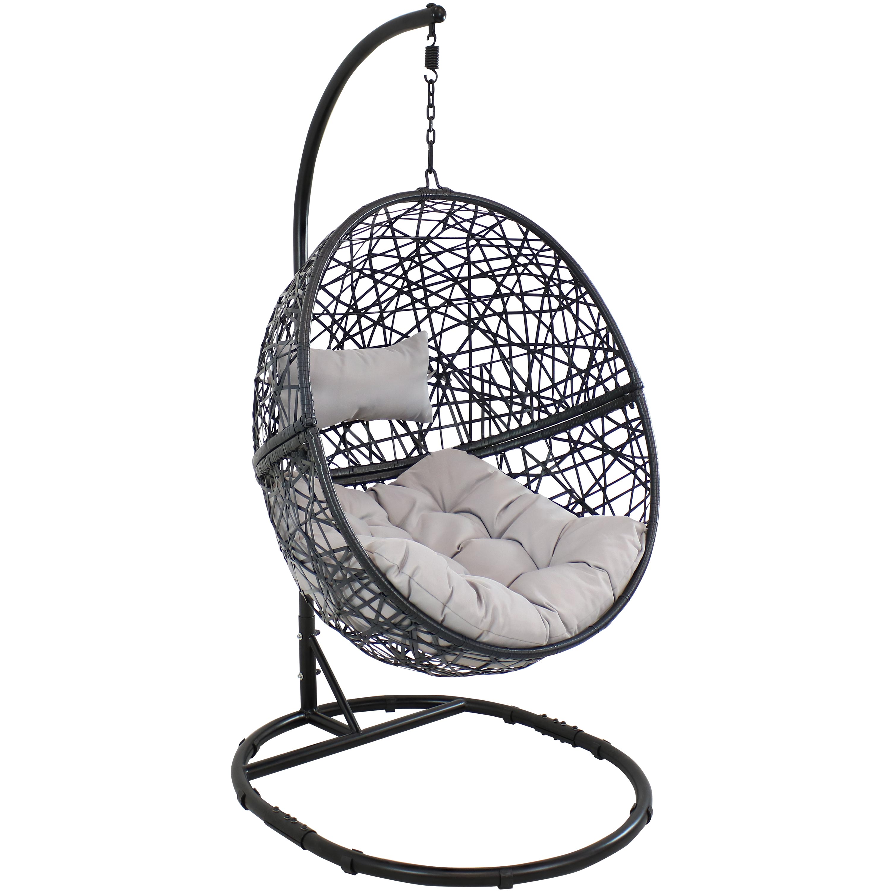 Resin Wicker Hanging Egg Chair with Stand/Cushion - Gray