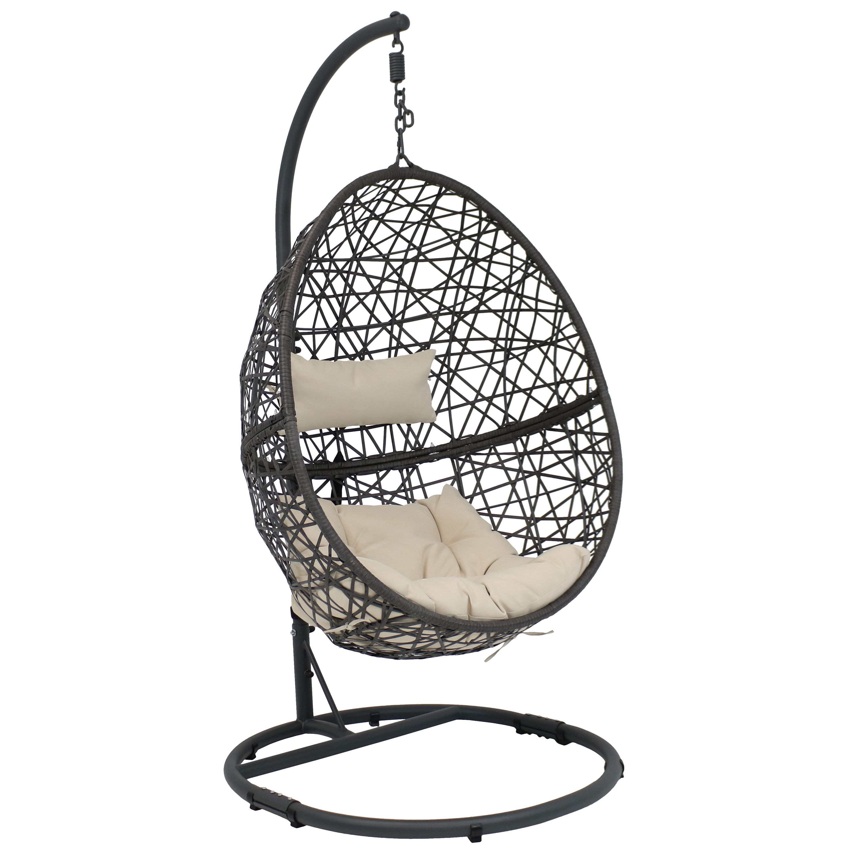 Resin Wicker Hanging Egg Chair with Stand/Cushions - Beige