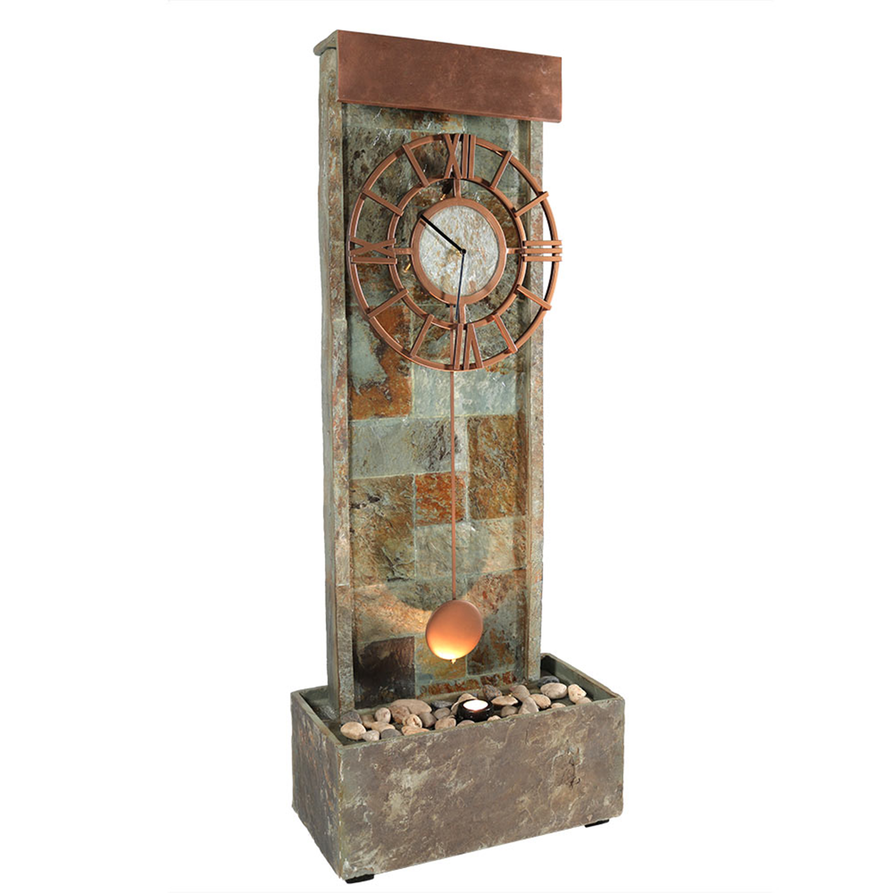 Slate/Copper Clock Waterfall Fountain with Lights - 49 in