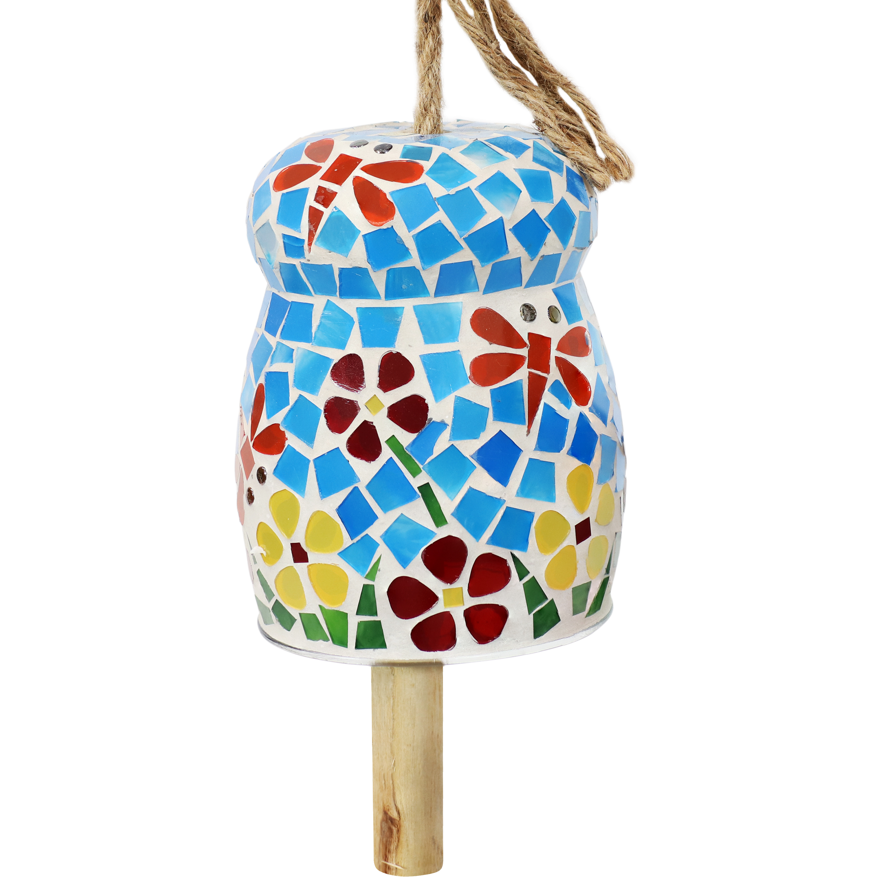 Spring Flowers Mosaic Glass Wind Bell Chime - 7 in