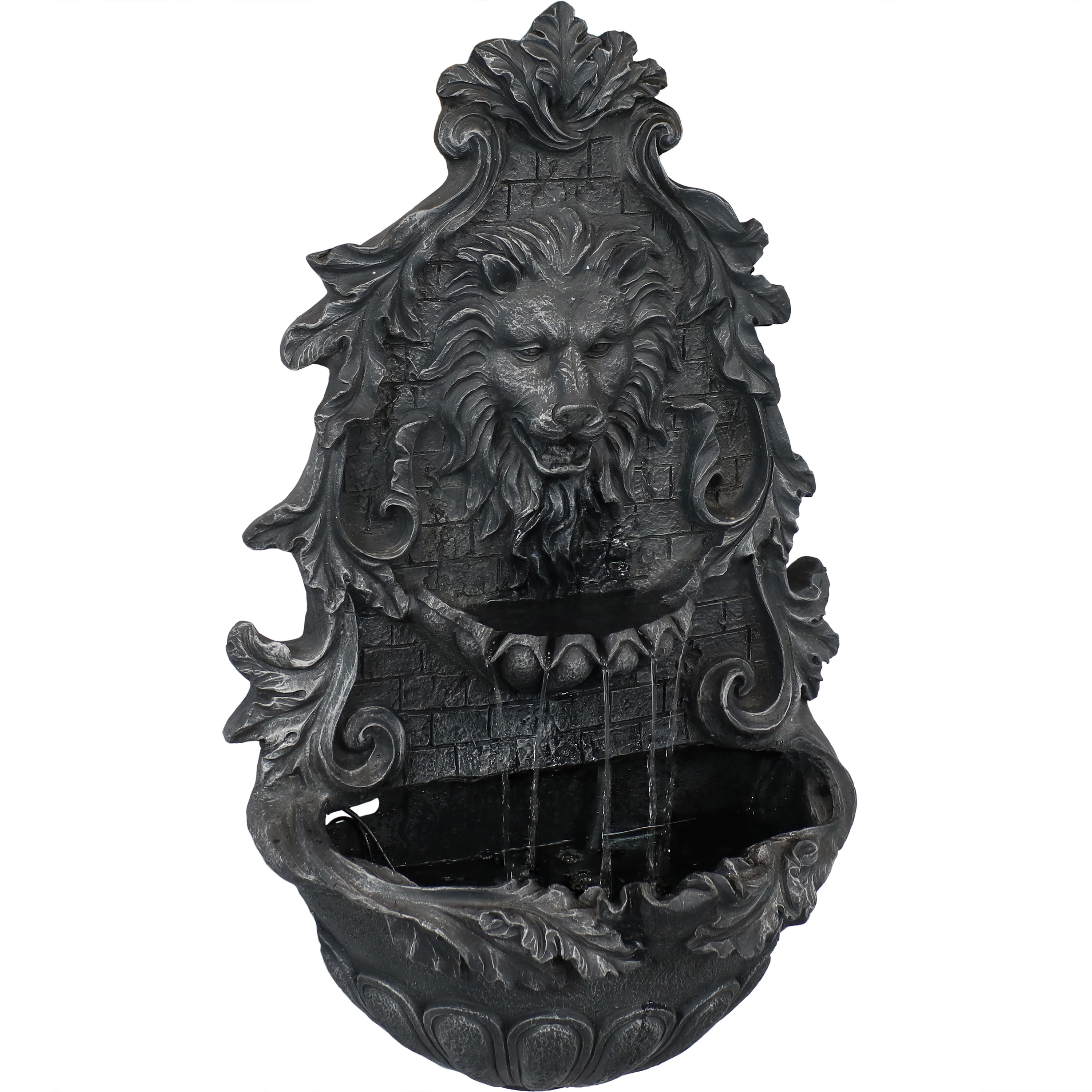 Stoic Courage Lion Head Polyresin Solar Wall Fountain