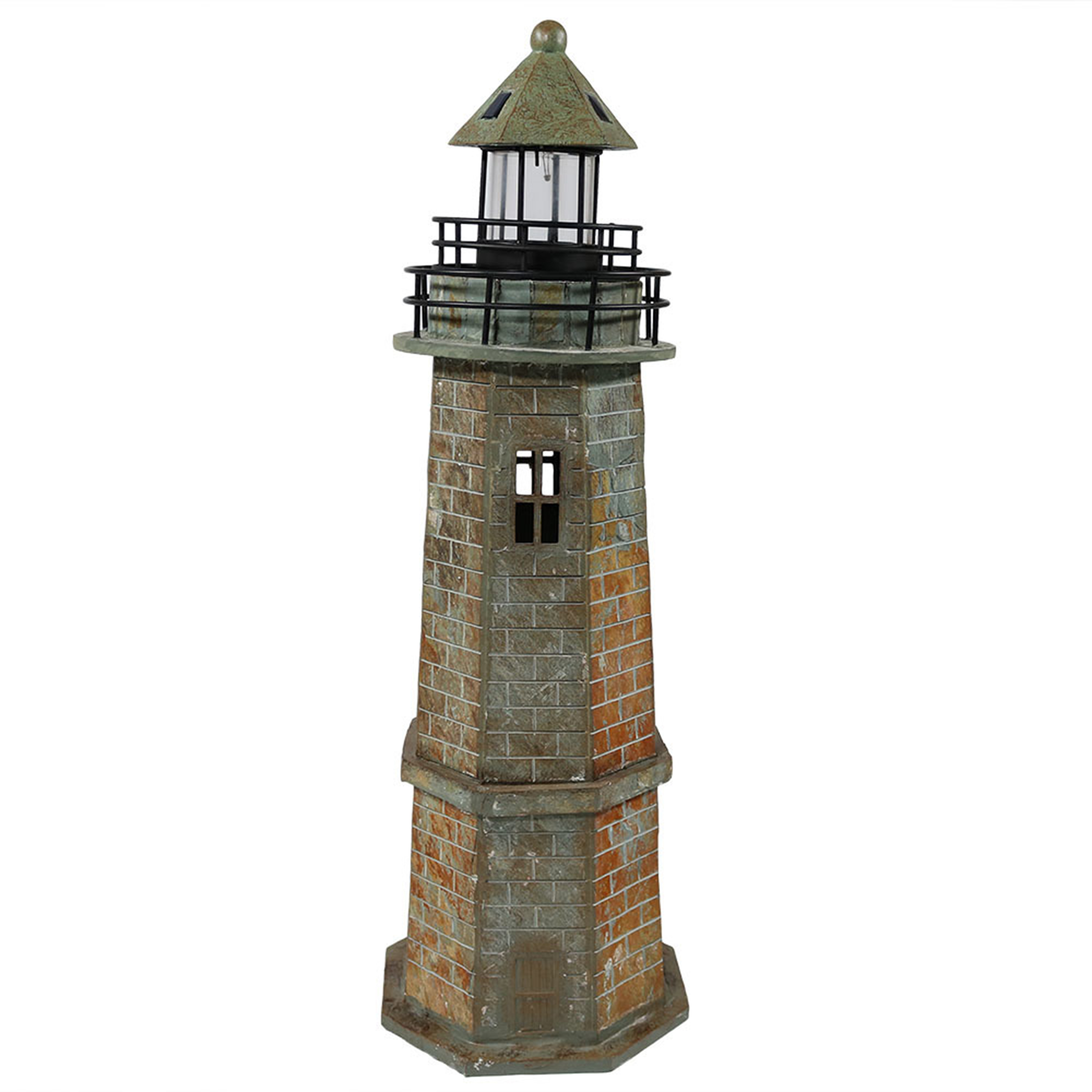 35 in Resin and Stone Solar LED Lighthouse Nautical Statue