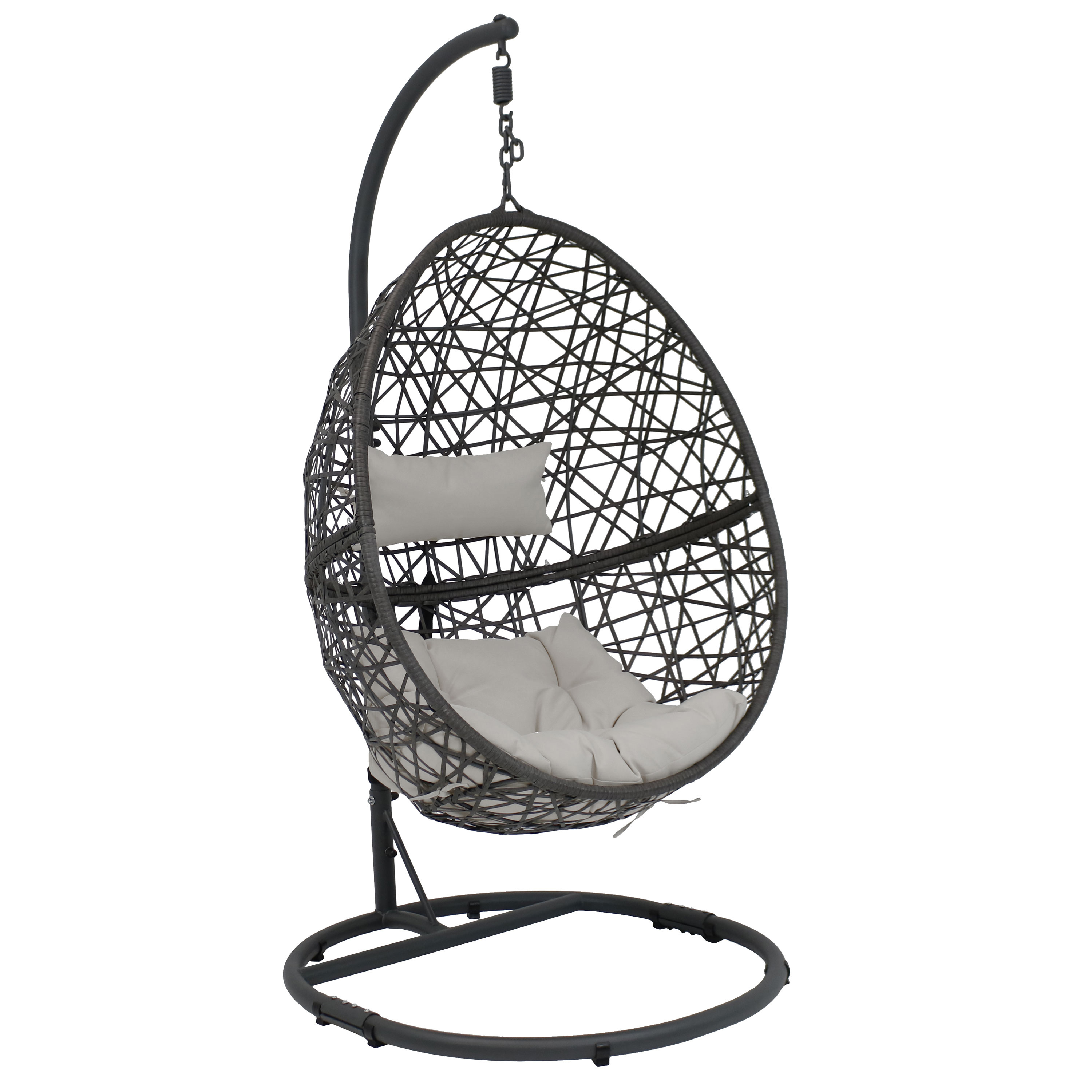 Resin Wicker Hanging Egg Chair with Stand/Cushions - Gray