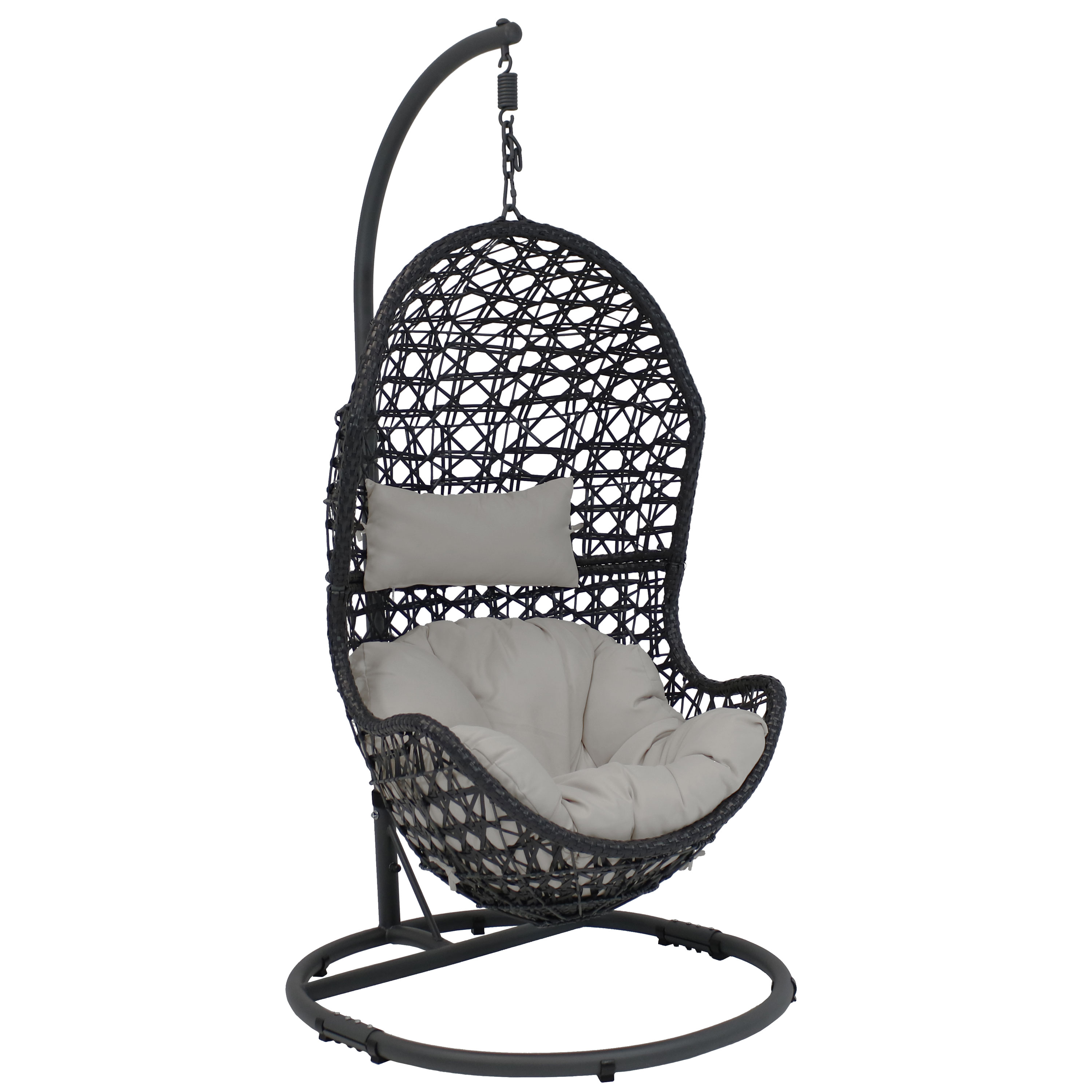 Resin Wicker Basket Egg Chair with Stand/Cushions - Gray