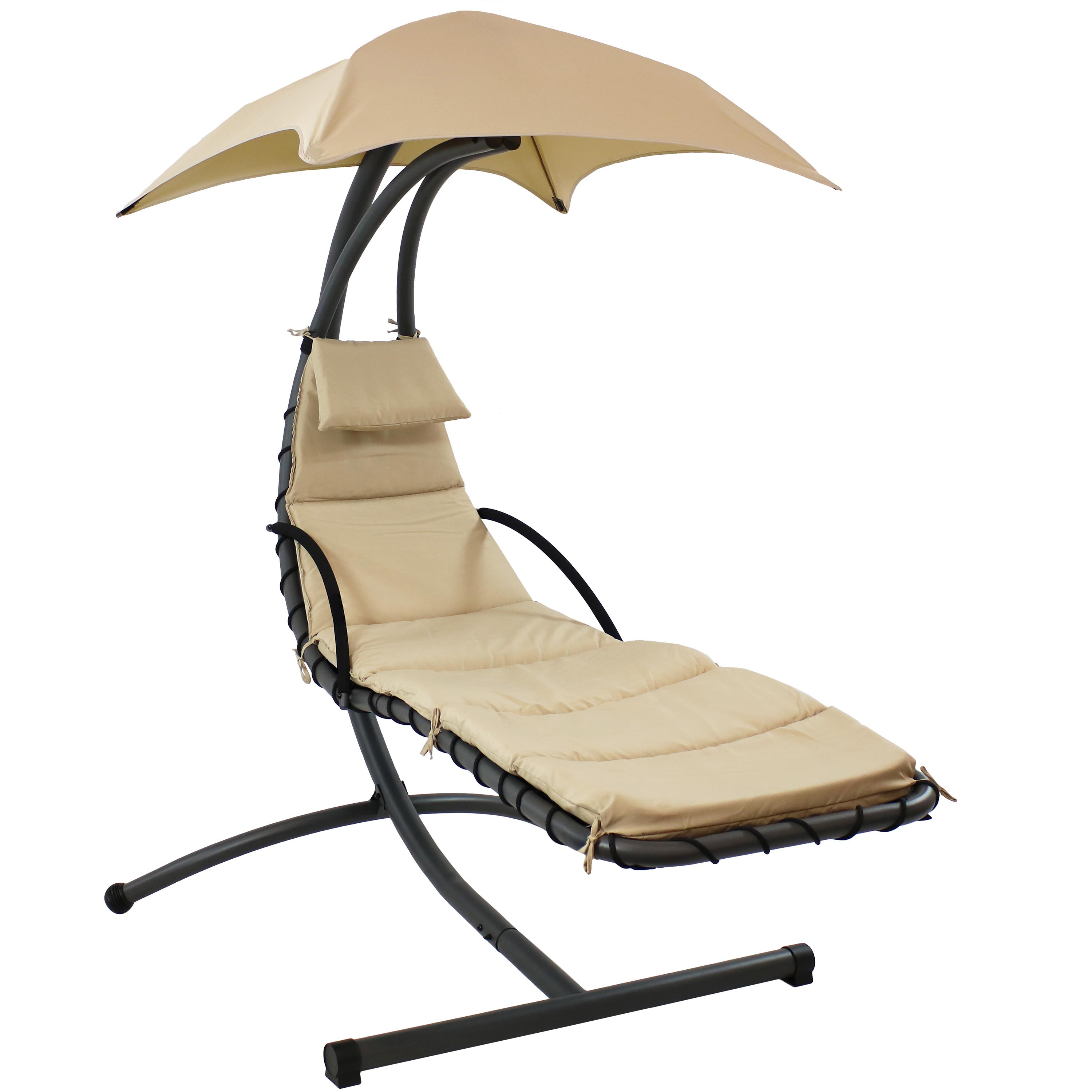 Floating Chaise Lounge Chair with Canopy and Stand - Beige