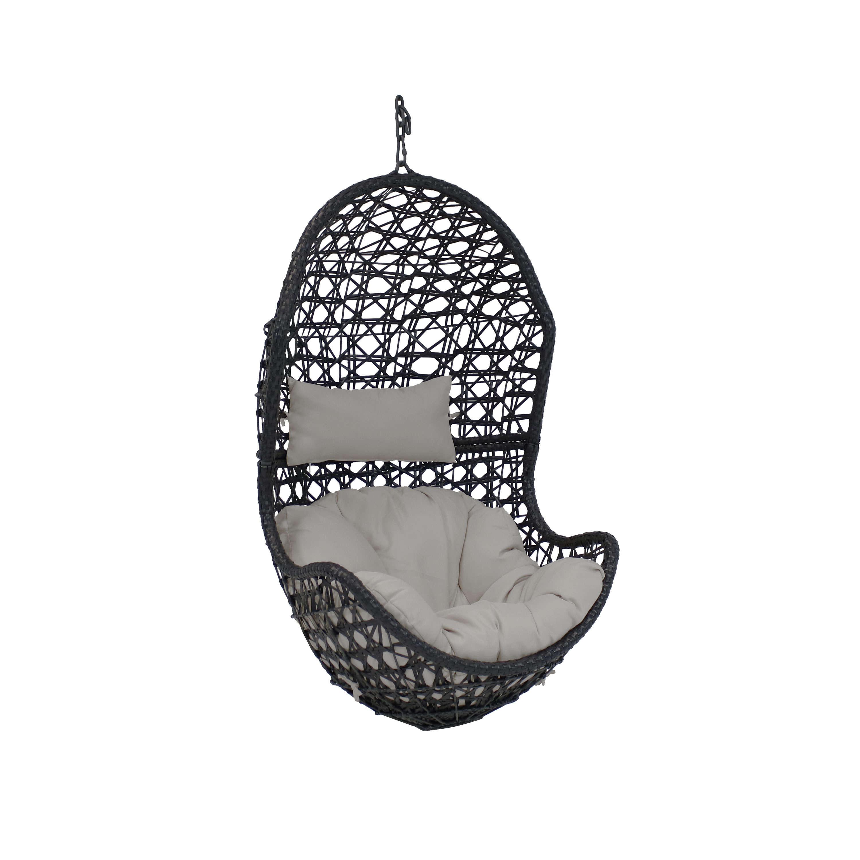 Resin Wicker Basket Hanging Egg Chair with Cushions - Gray