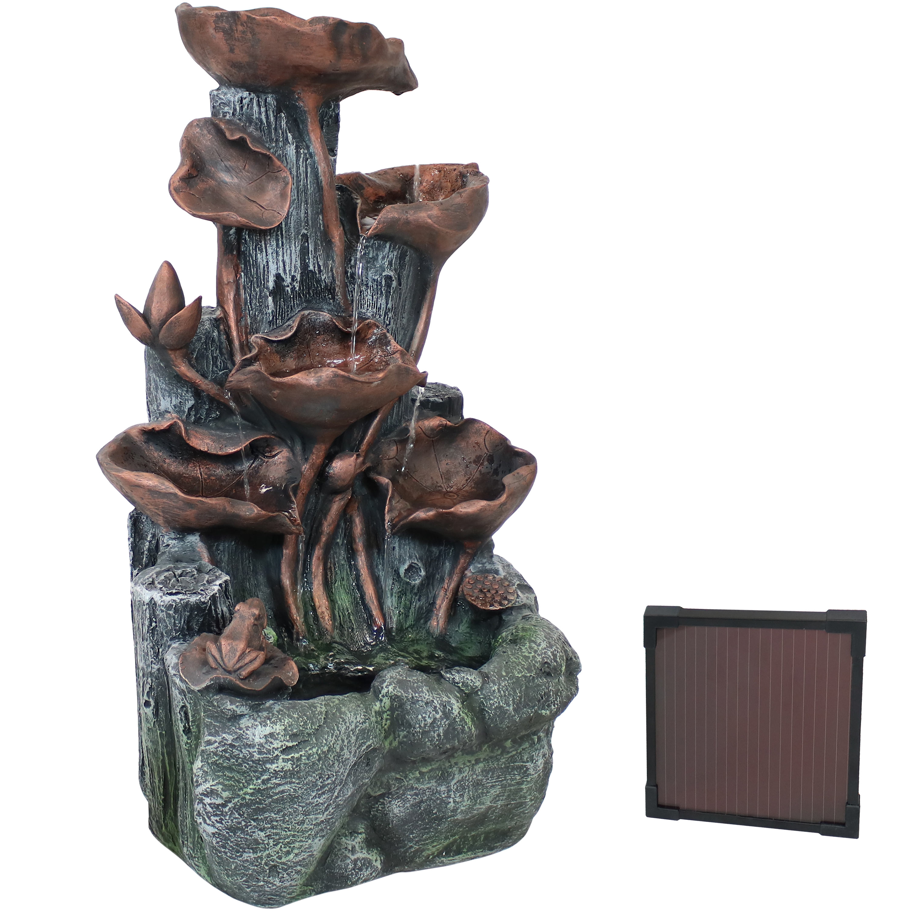 30 in Driftwood and Stems Solar Water Fountain with Battery