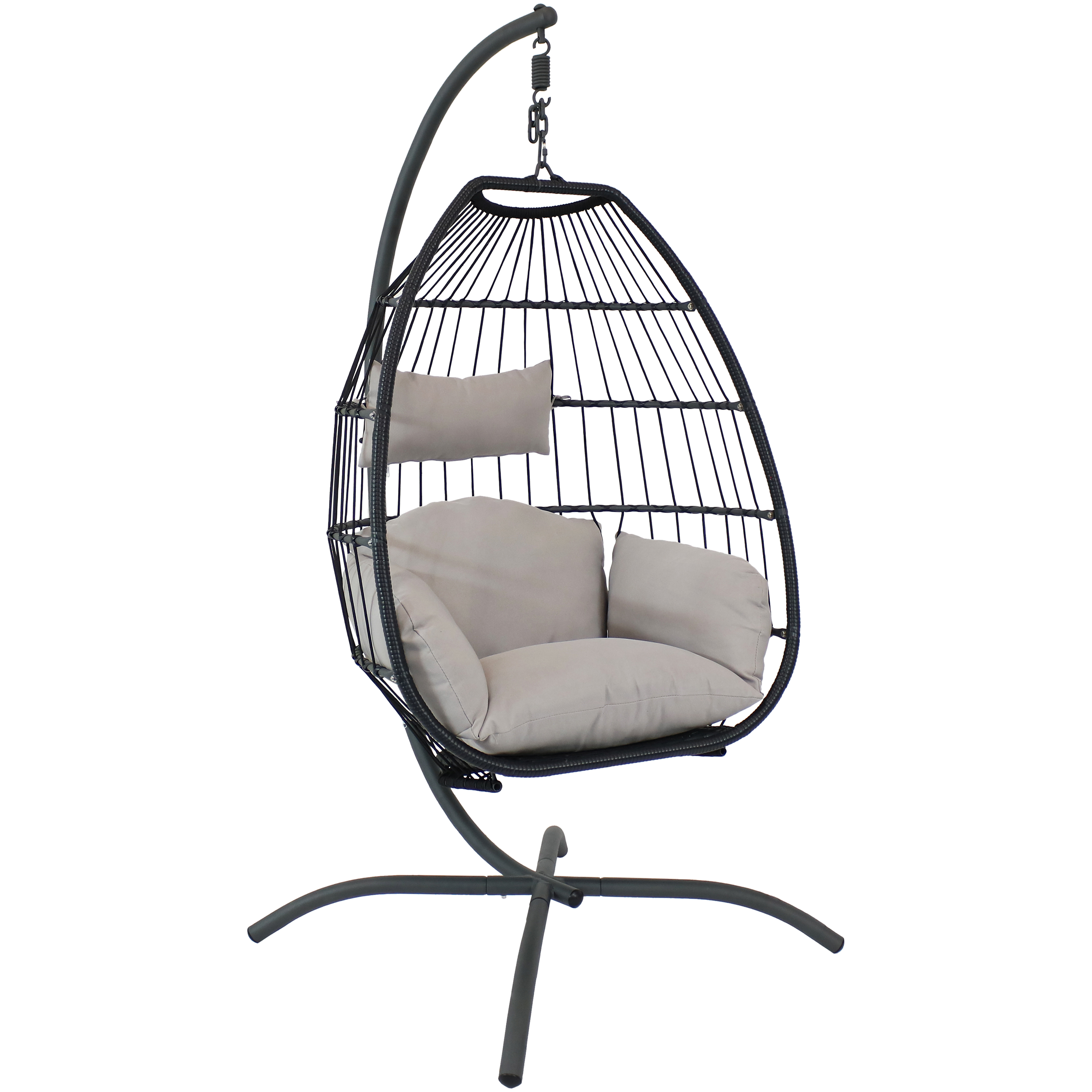 Resin Wicker Hanging Egg Chair with Stand/Cushions - Gray