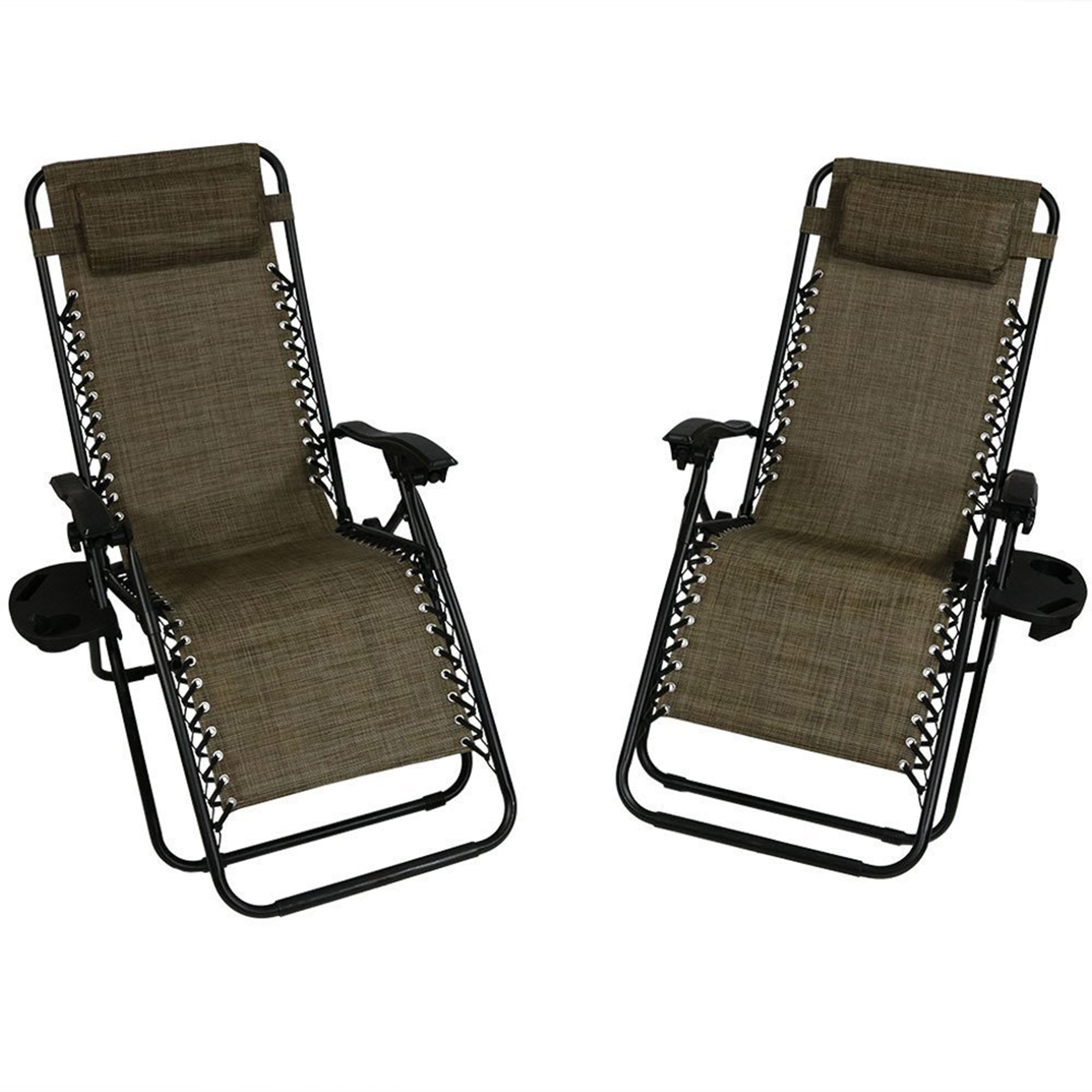 XL Zero Gravity Chair with Cup Holder - Brown - Set of 2