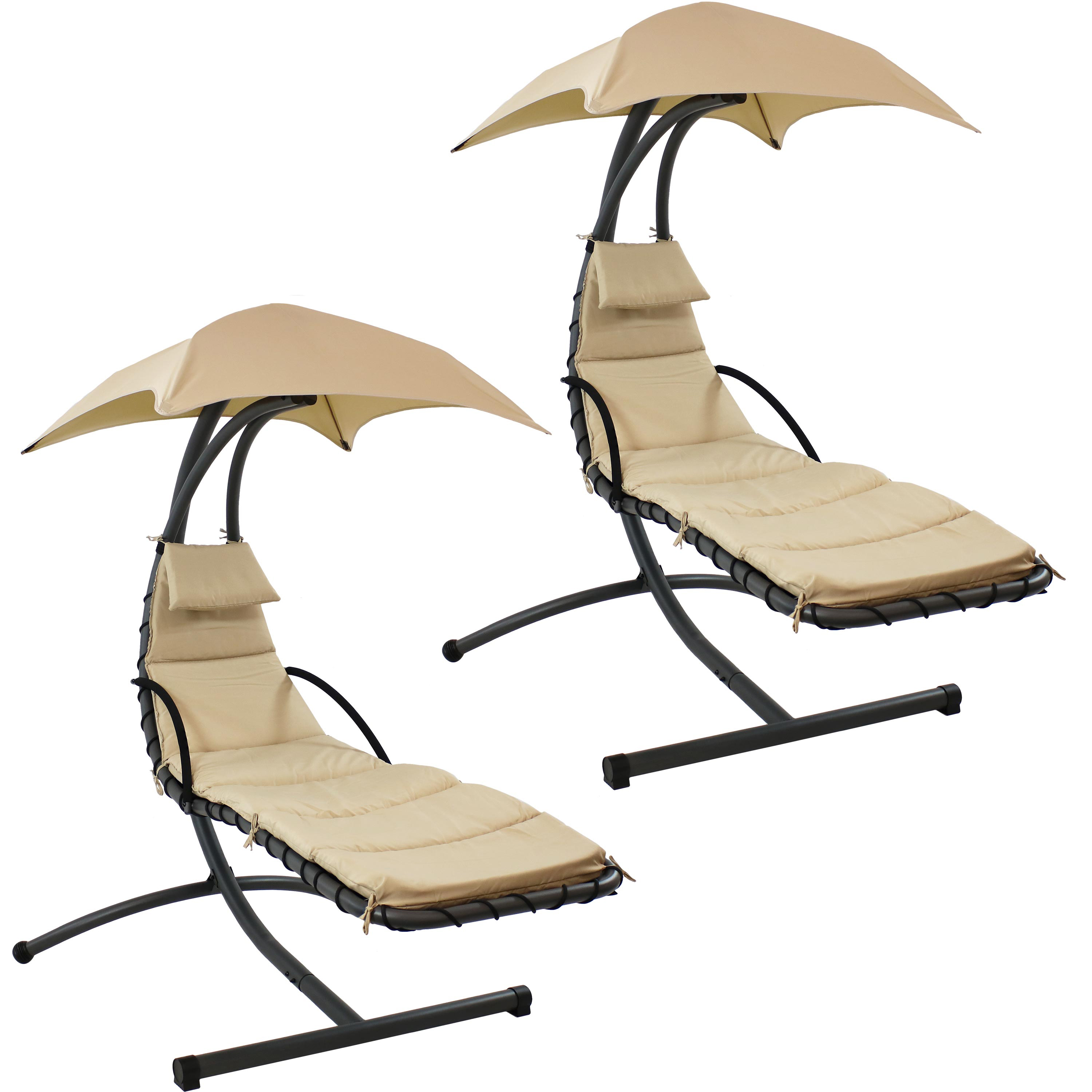 Floating Lounge Chair with Canopy Stand - Beige - Set of 2