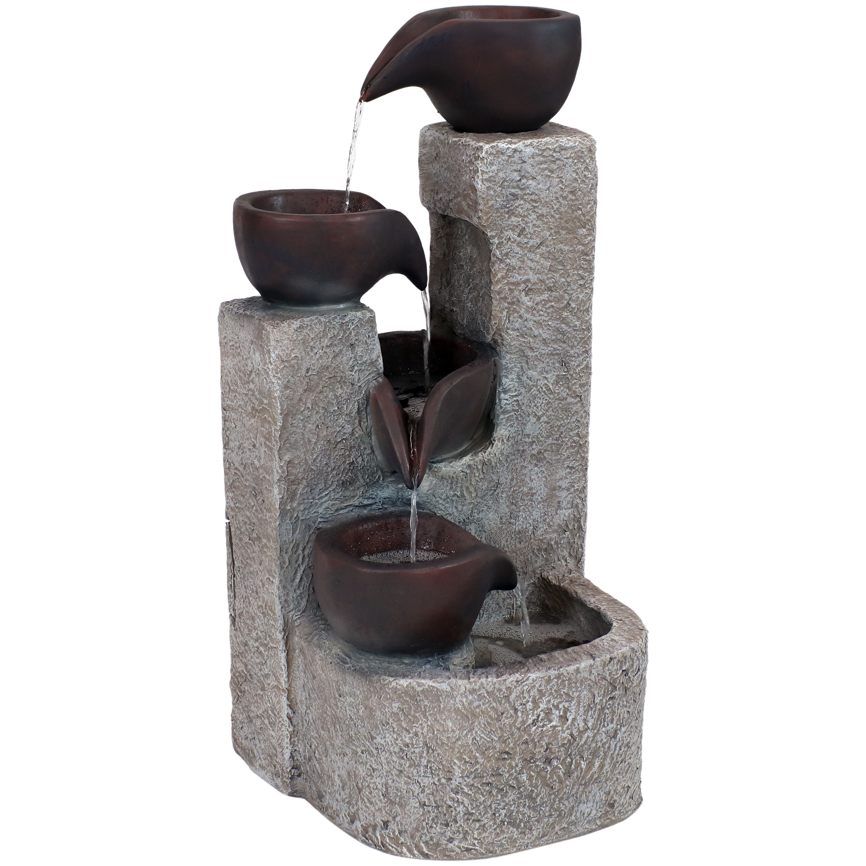 29 in Aged Tiered Vessels Solar Water Fountain with Battery