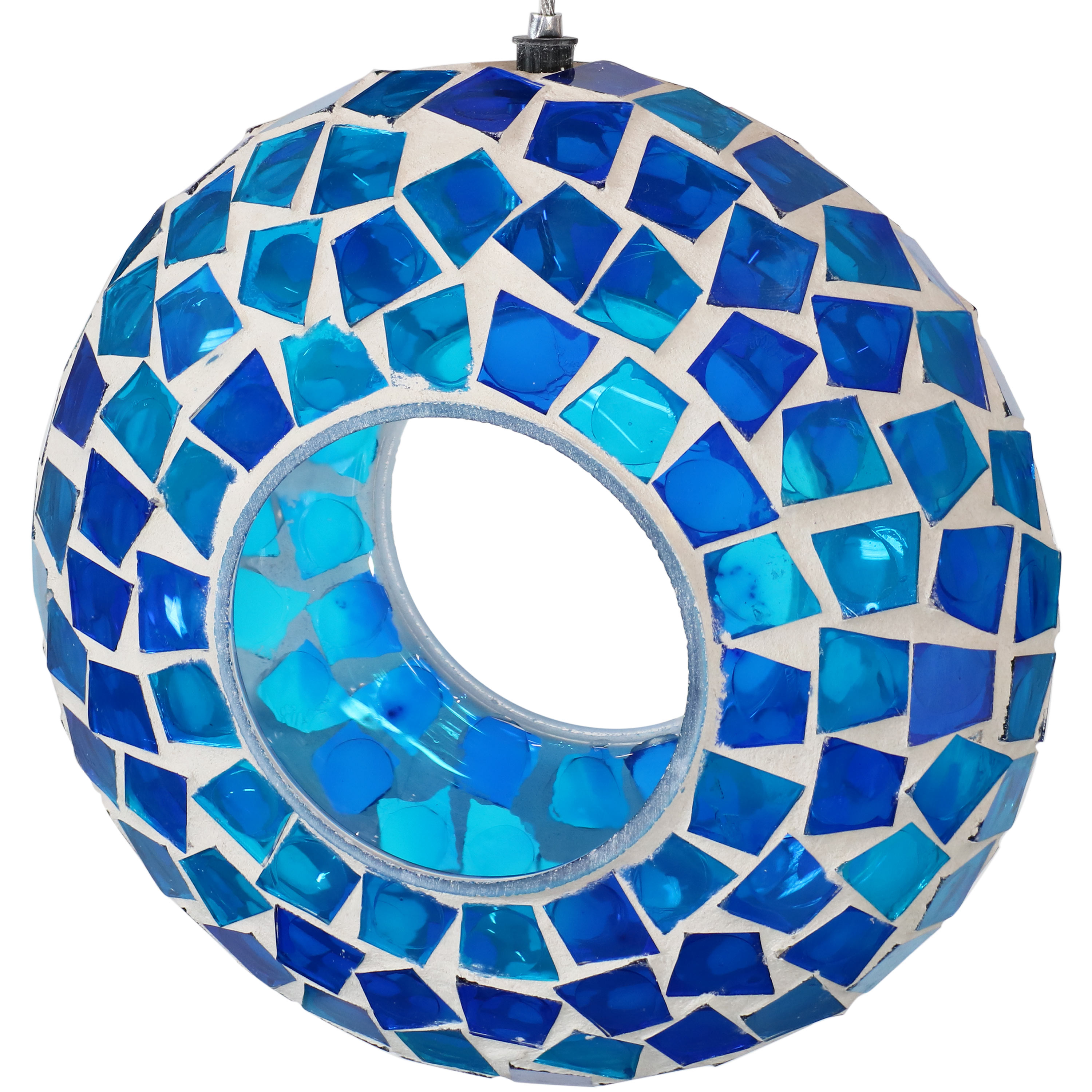 Glass Blue Mosaic Fly-Through Hanging Bird Feeder - 6 in