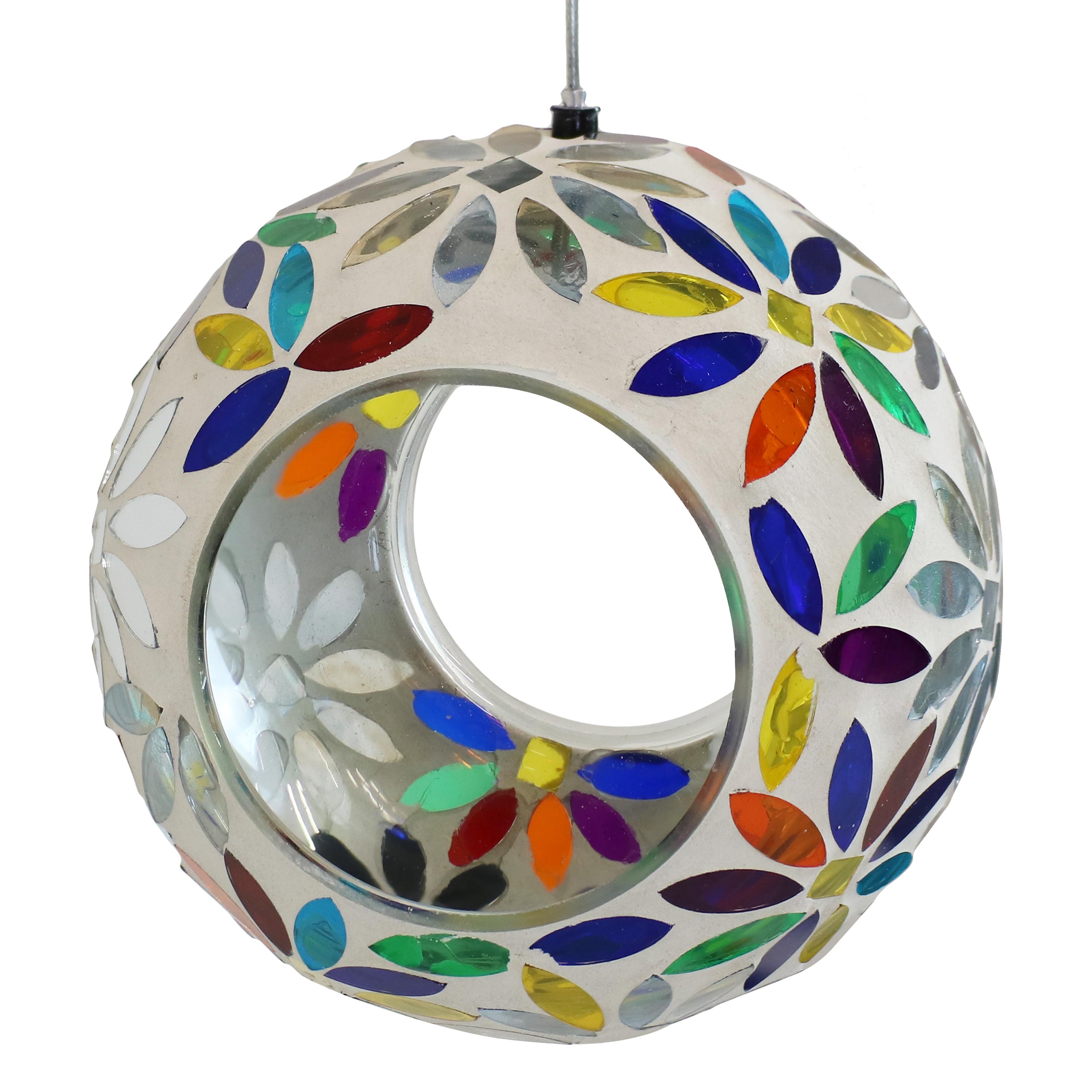 Rainbow Daisies Mosaic Fly-Through Hanging Bird Feeder