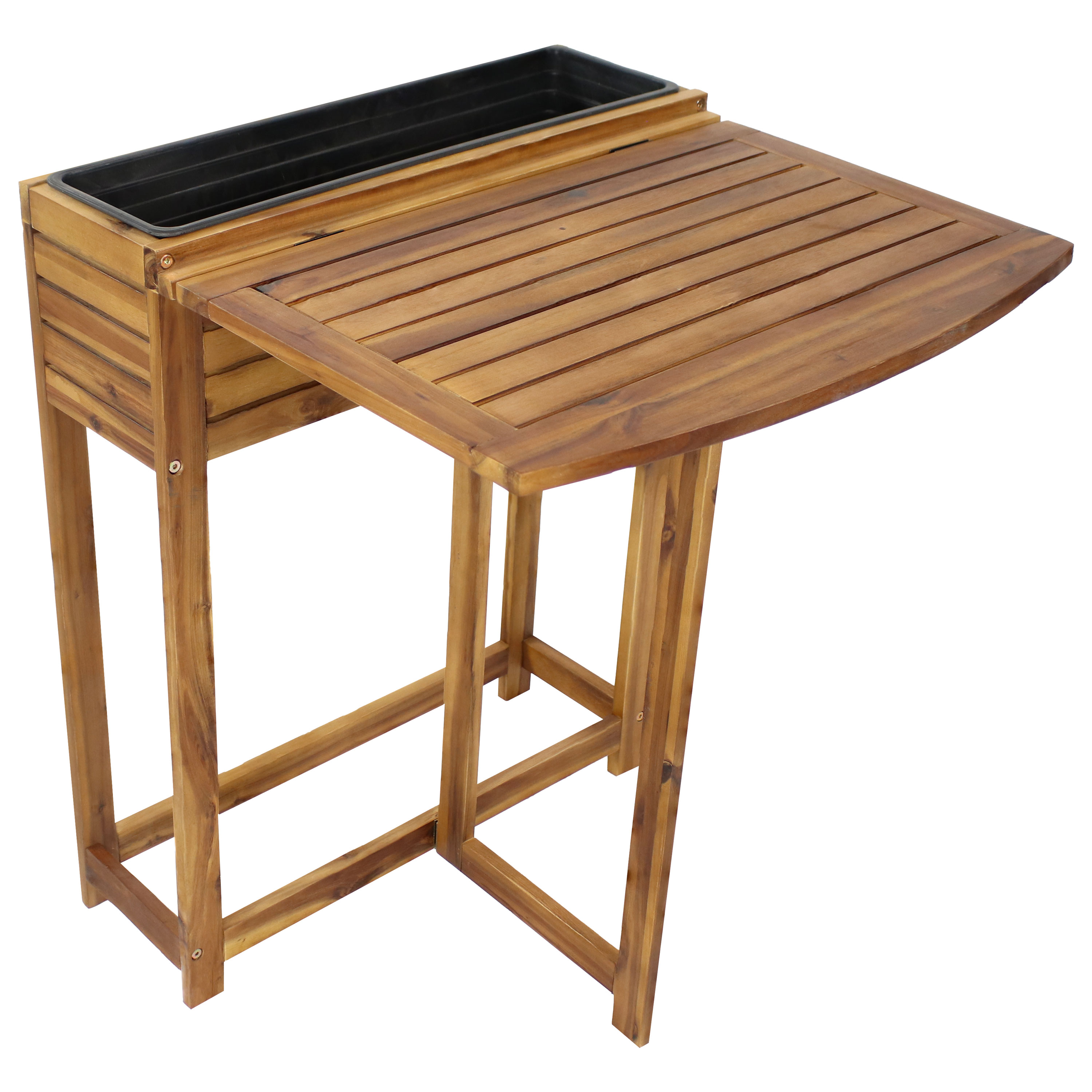 Acacia Folding Table with Planter Box - 30.5" H - Natural