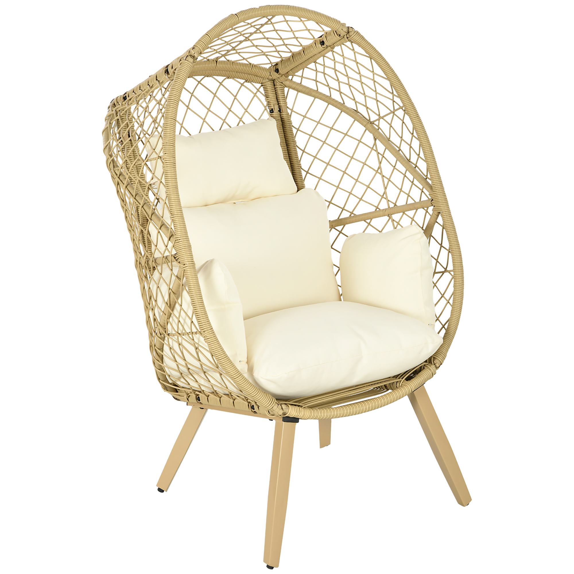 PE Rattan Egg Chair w/ Cushion, Patio Leisure Chair, Cream