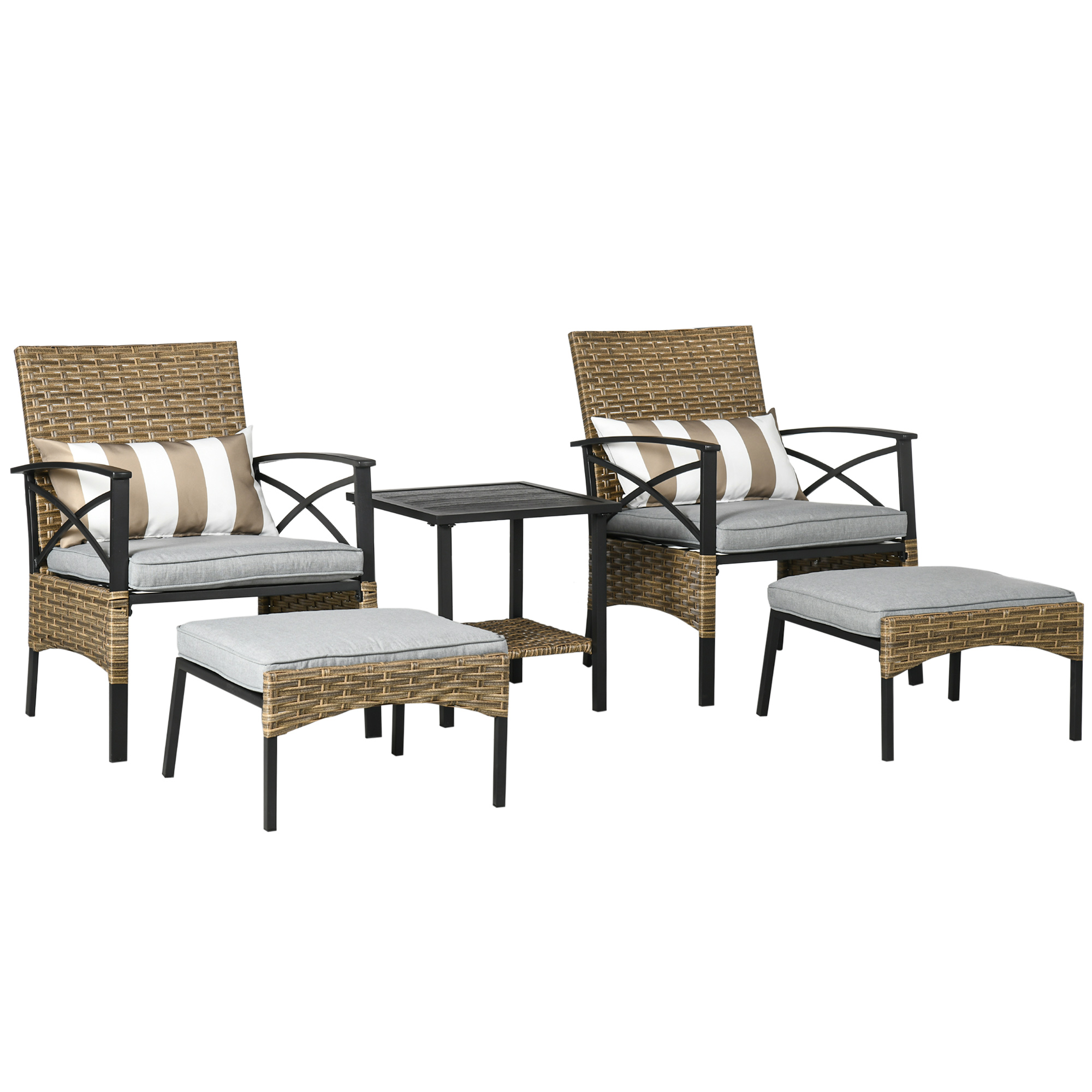 5pc Rattan Garden Furniture Set w/Chair, Footstool and Table