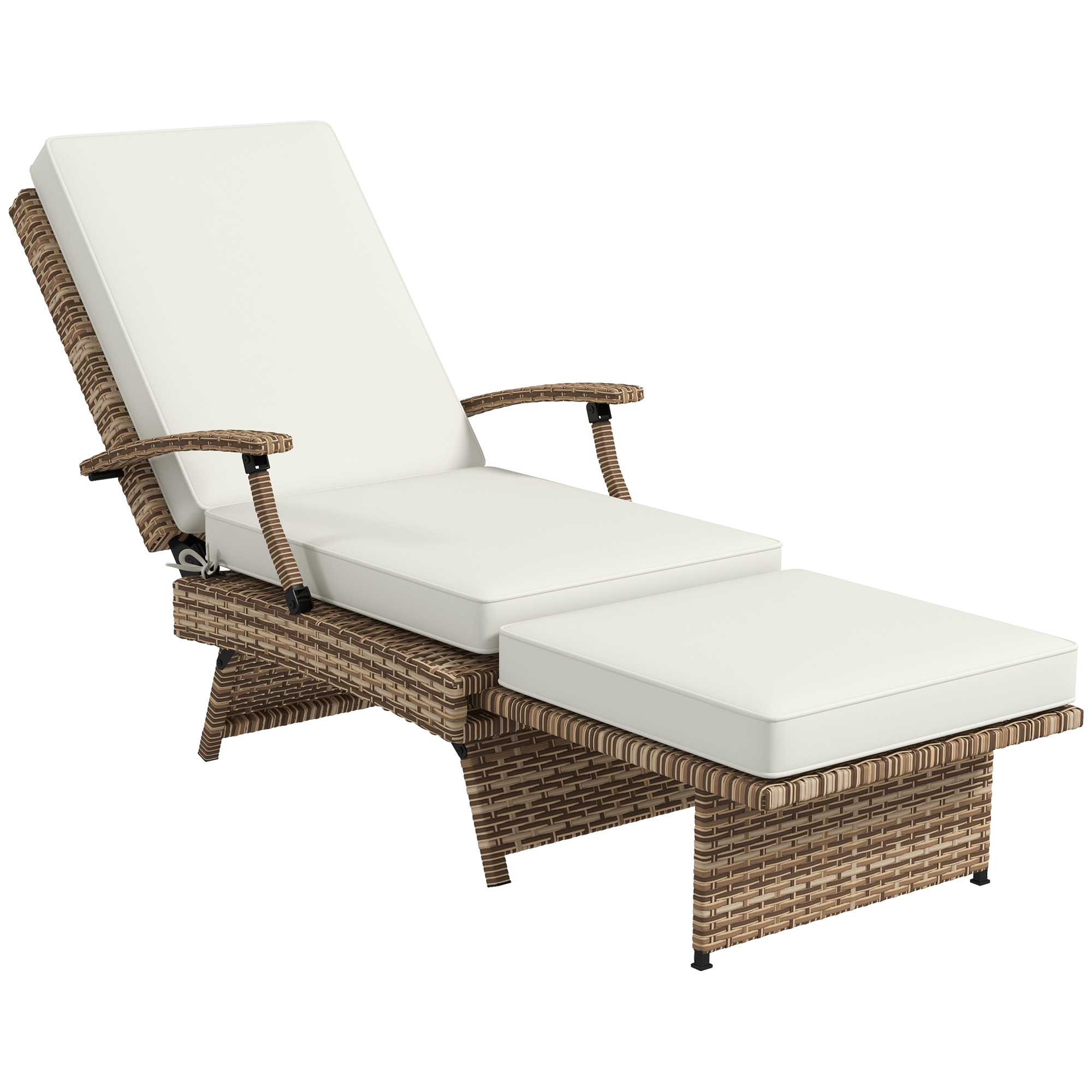 Outdoor PE Rattan Foldable Recliner Chair w/ Cushion, White