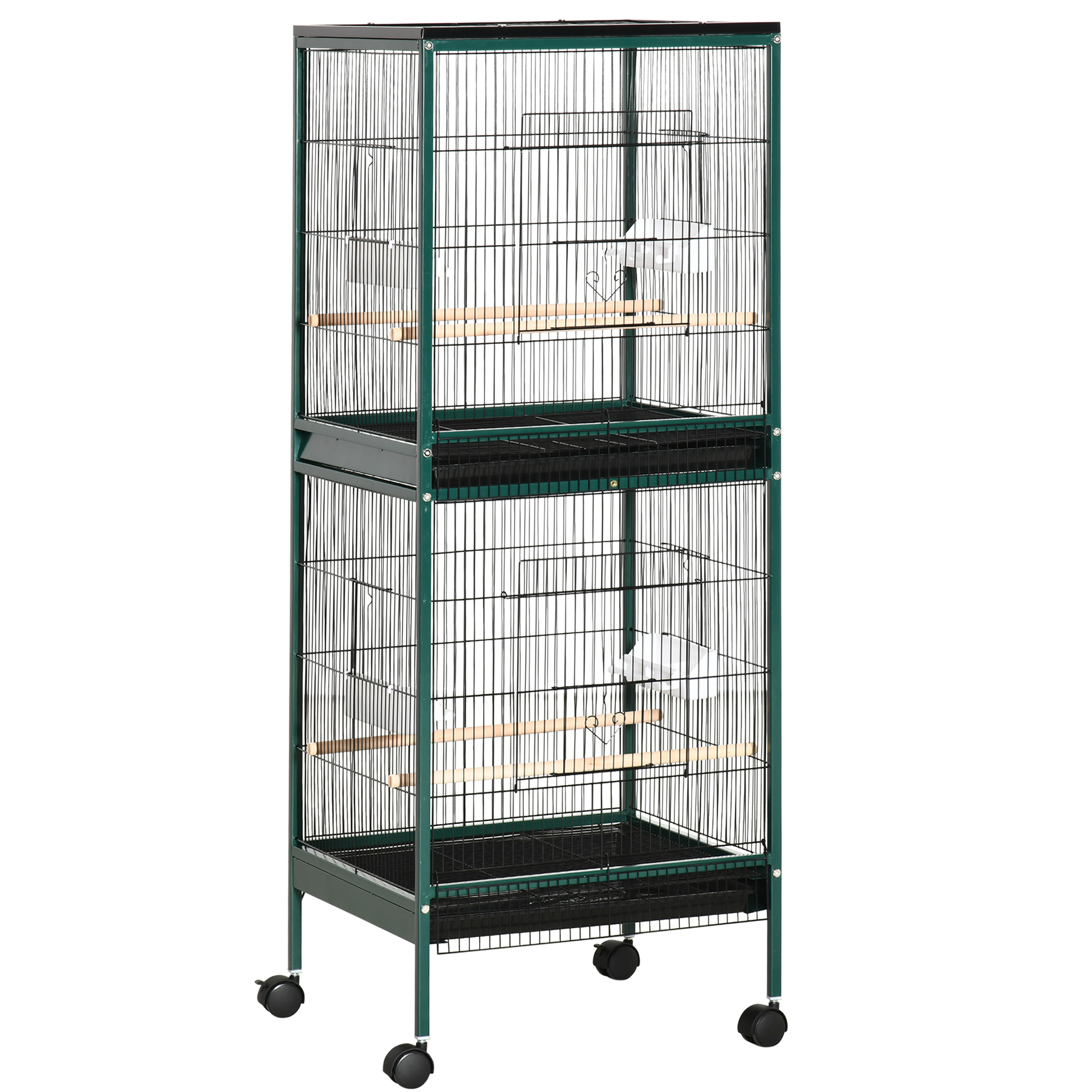 2 In 1 Bird Cage Aviary with Wheels, Wood Perch, Light Blue