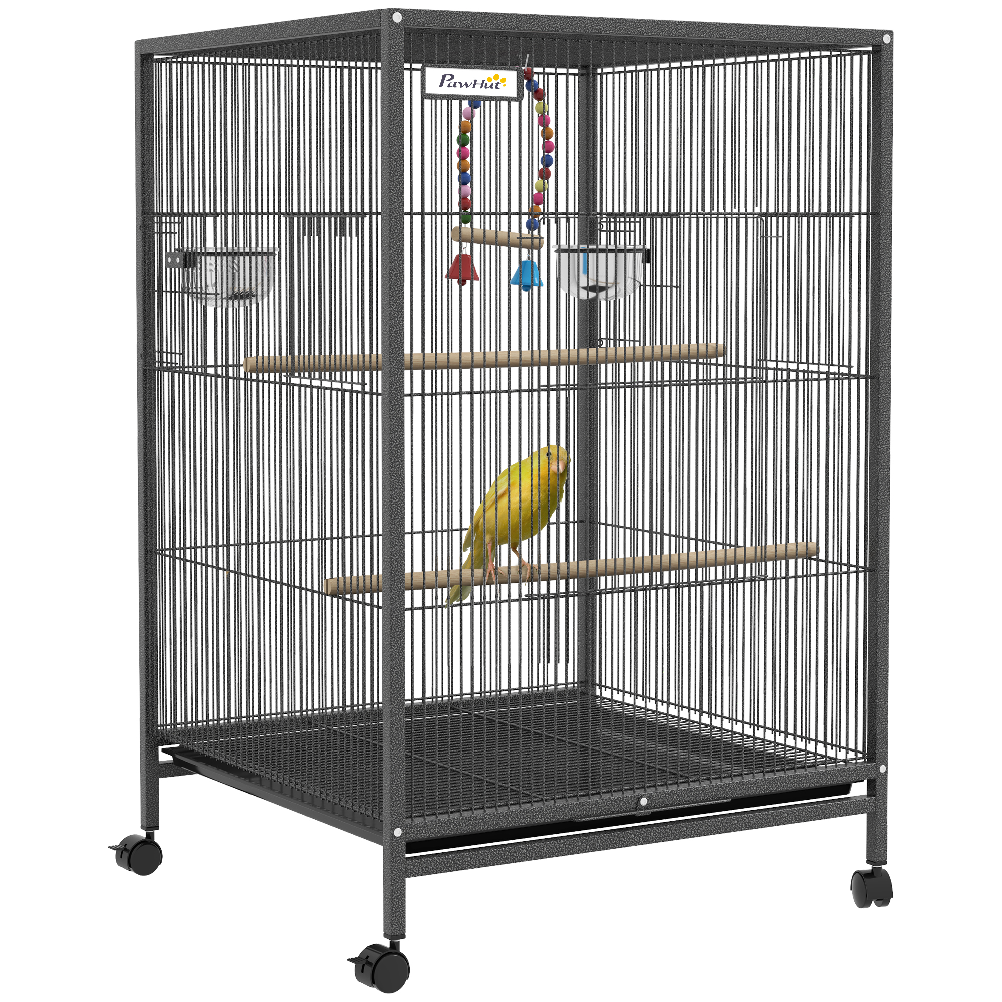 29" Bird Cage with Rolling Stand for Parrots Grey