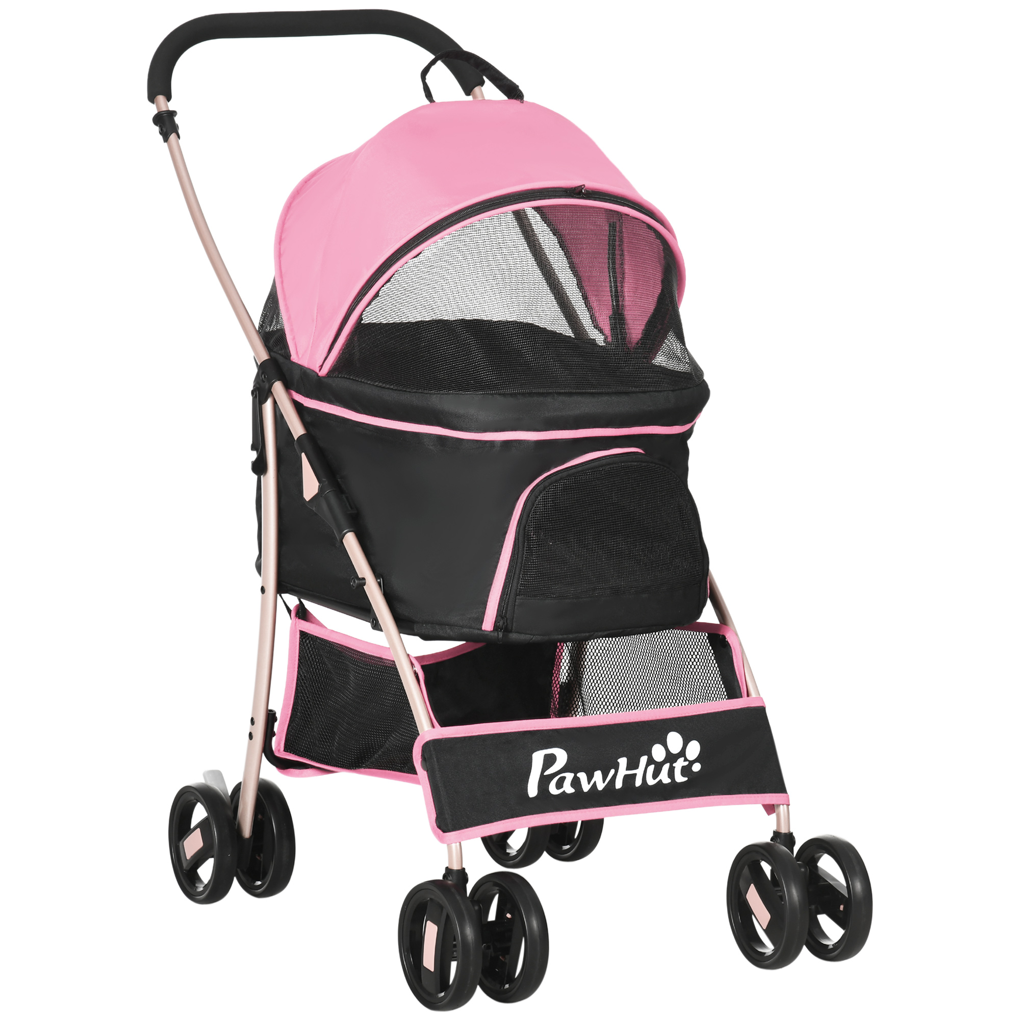 4 Wheels Pet Stroller, 3 in 1 Dog Cat Travel Folding Carrier