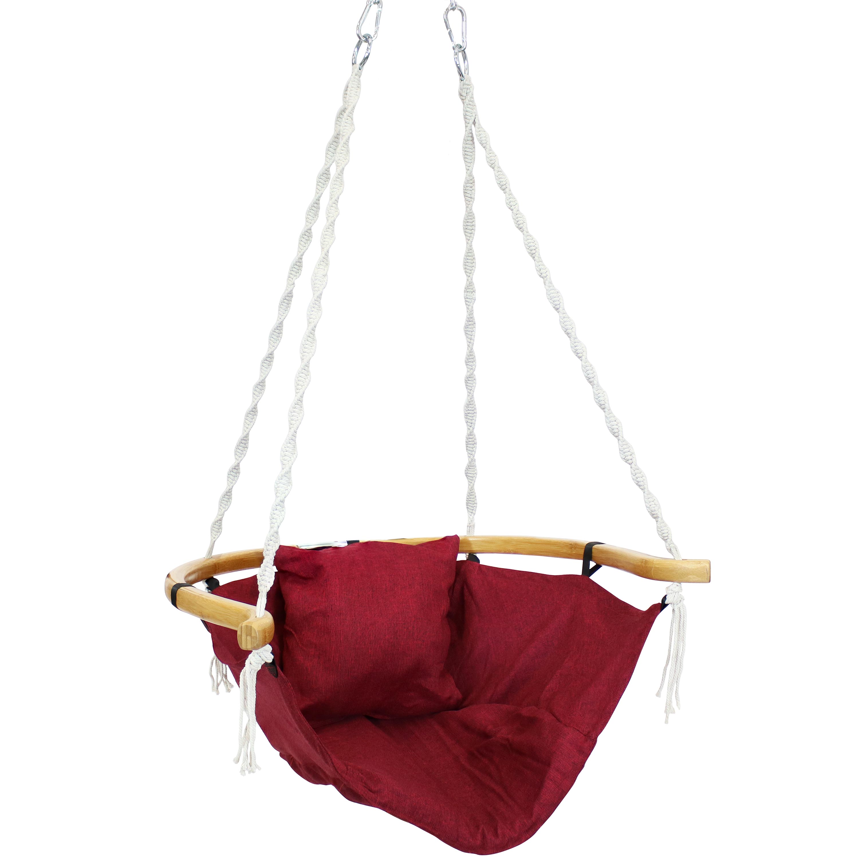 Fabric Hammock Chair with Cushion and Wood Armrest - Red