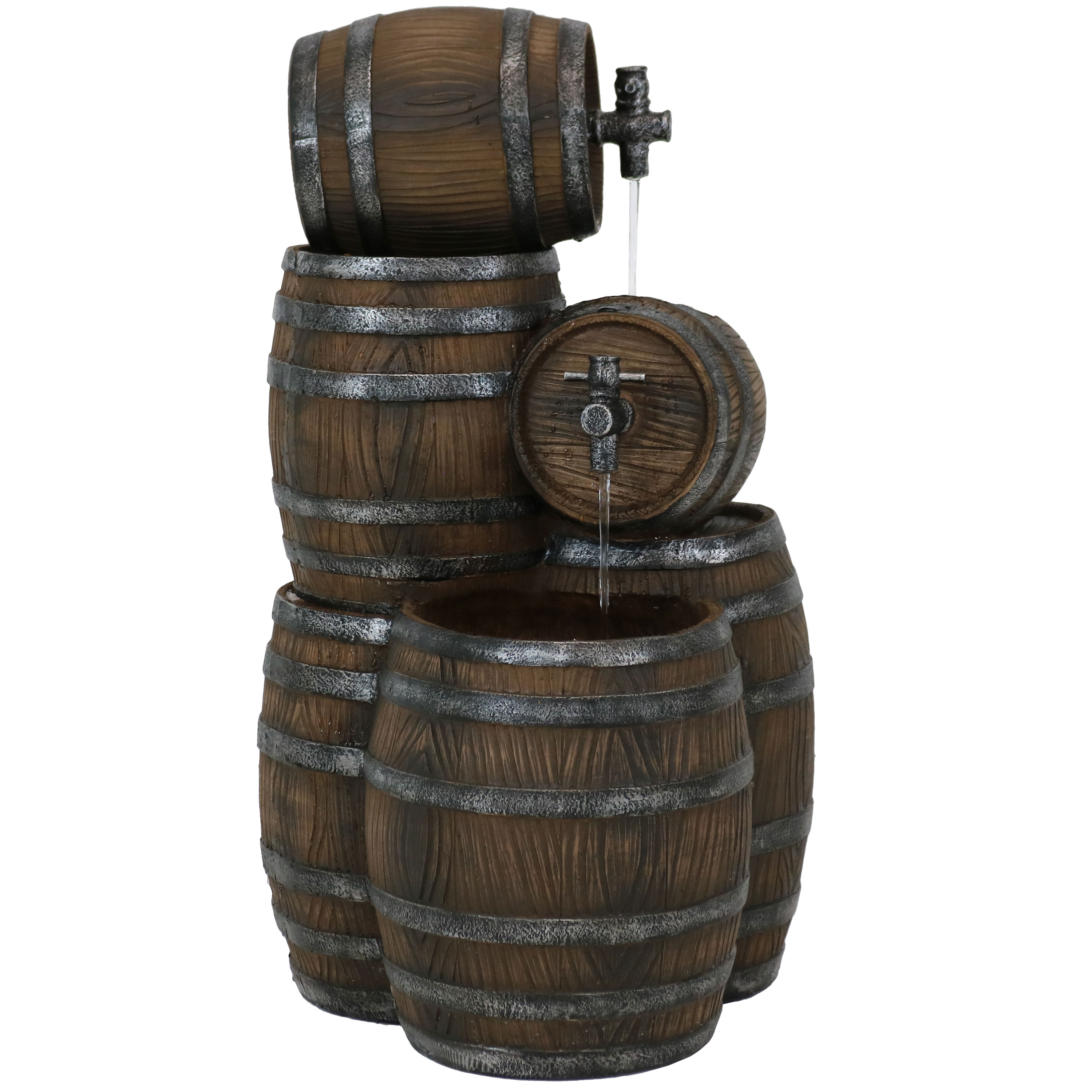 Stacked Rustic Barrel Water Fountain with LED Lights - 29 in