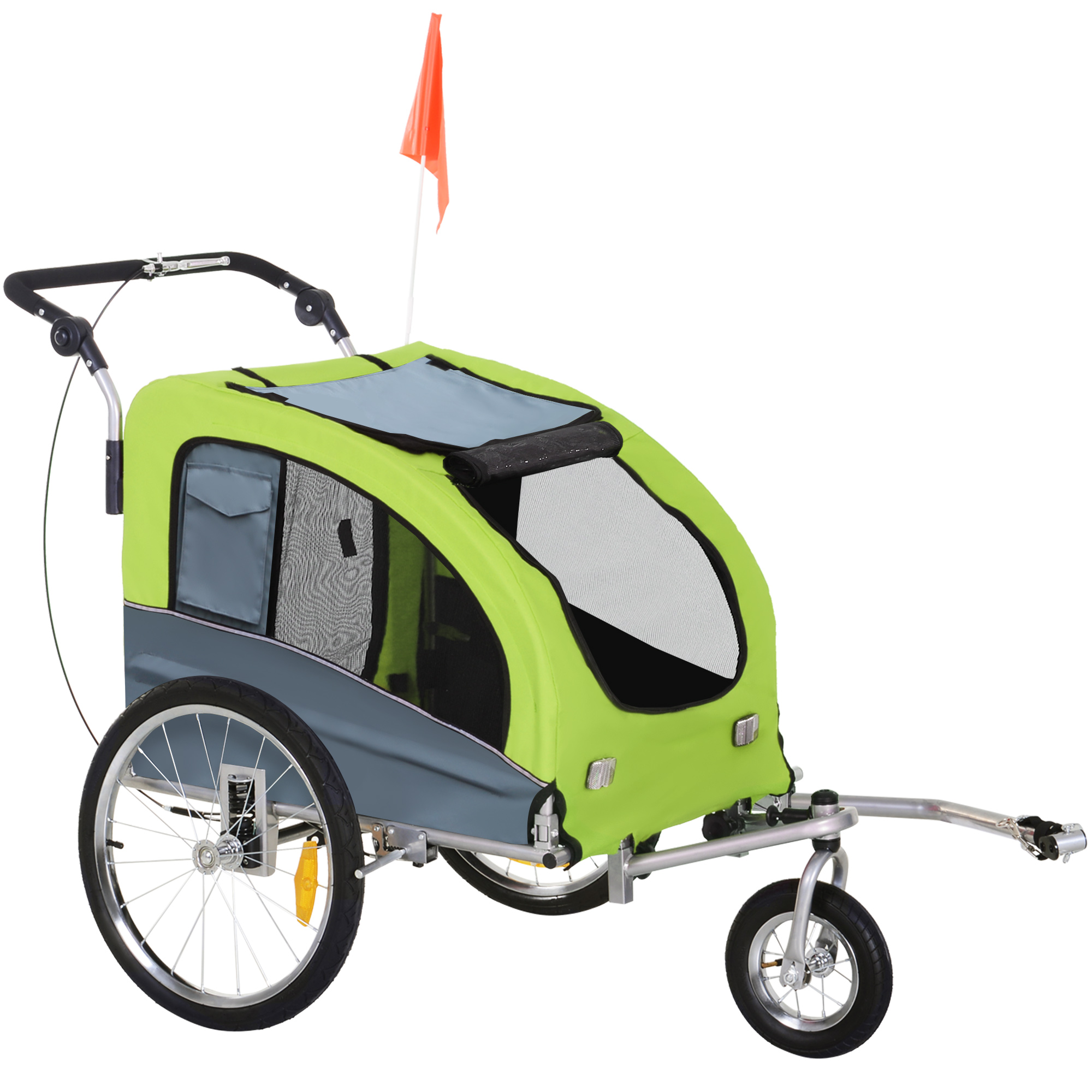 Dog Bike Trailer 2-In-1 w/ Suspension, Hitch, Storage, Green