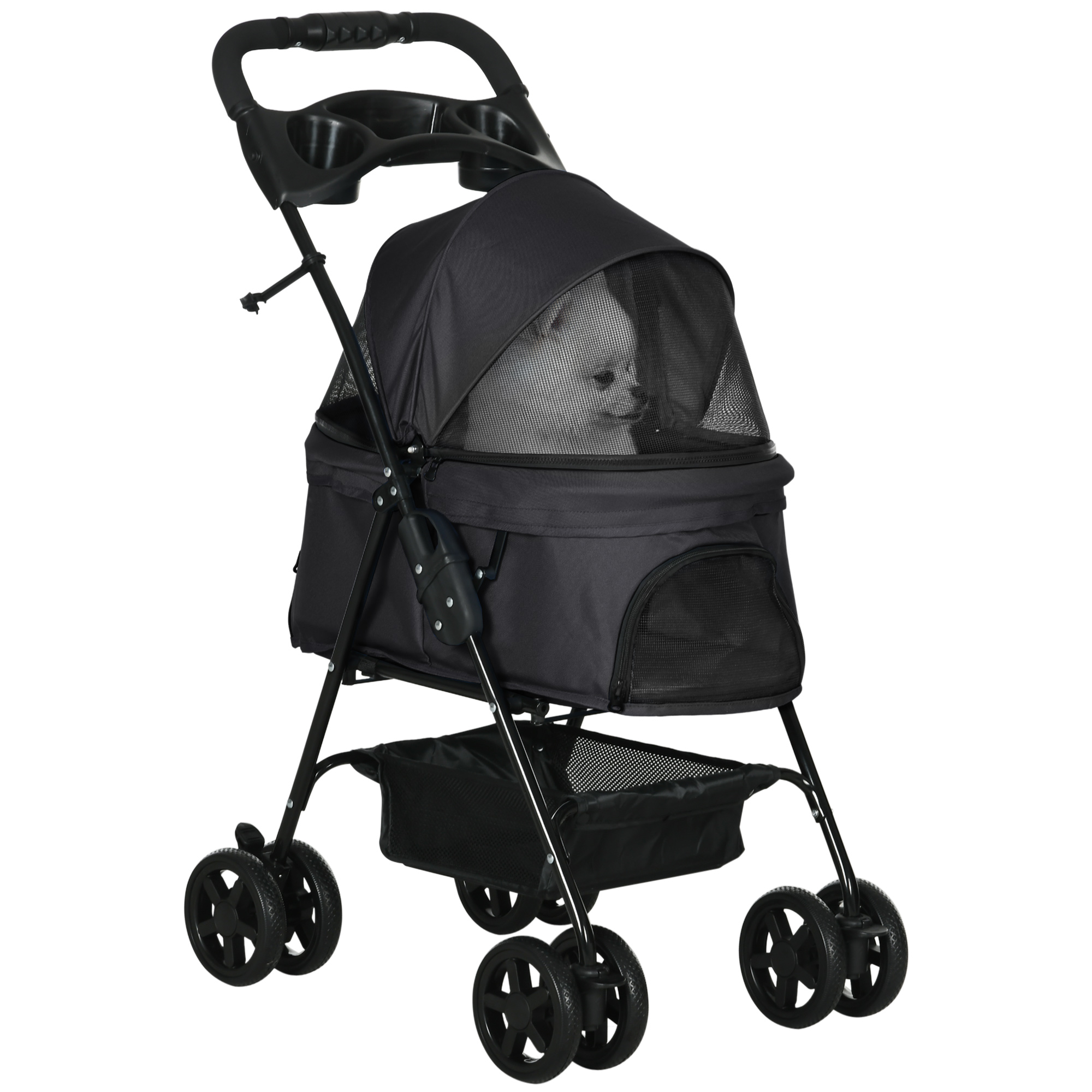 Foldable Dog Stroller with Canopy, for Miniature Dogs, Black