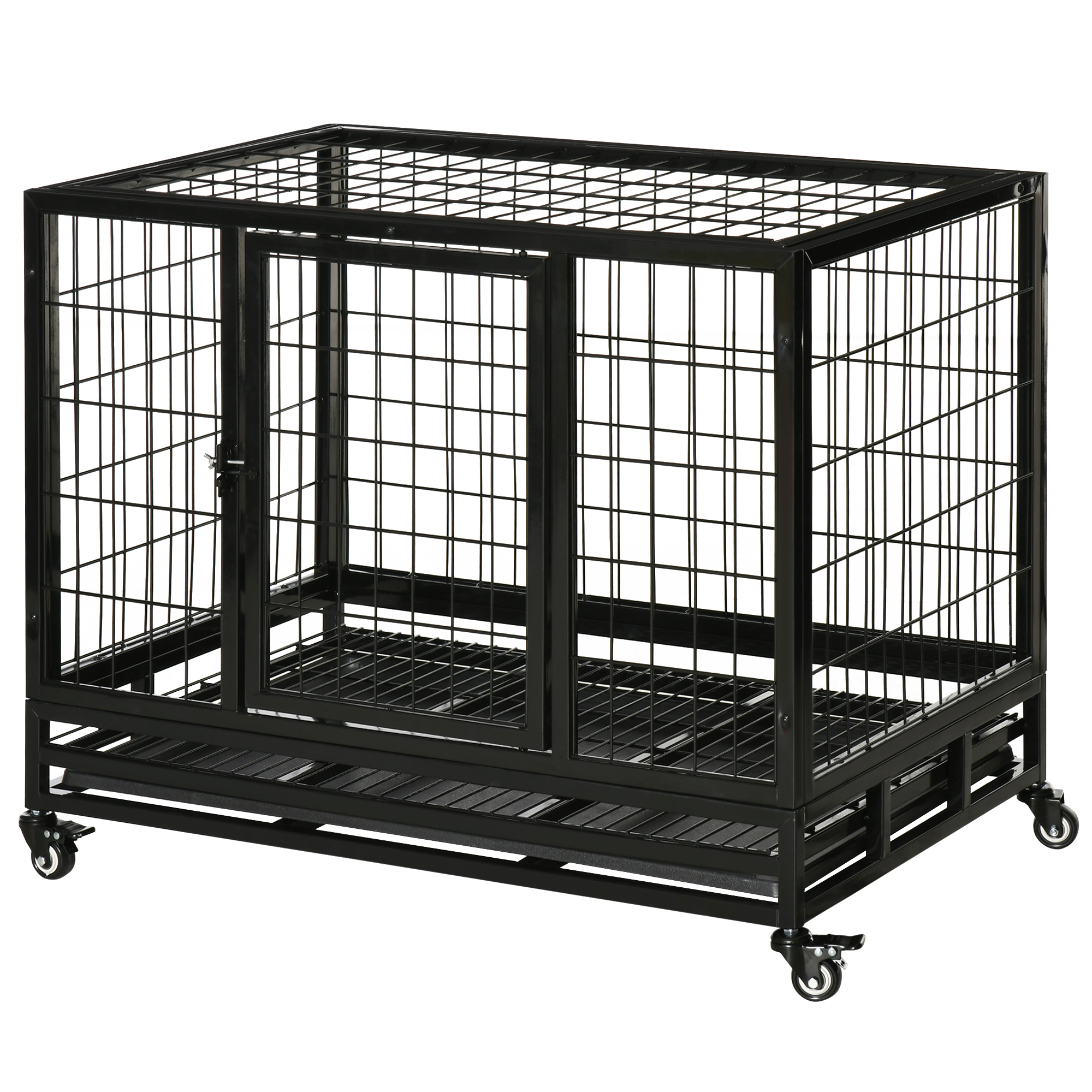 Heavy Duty Dog Crate for Large Medium Dogs with Wheels Tray