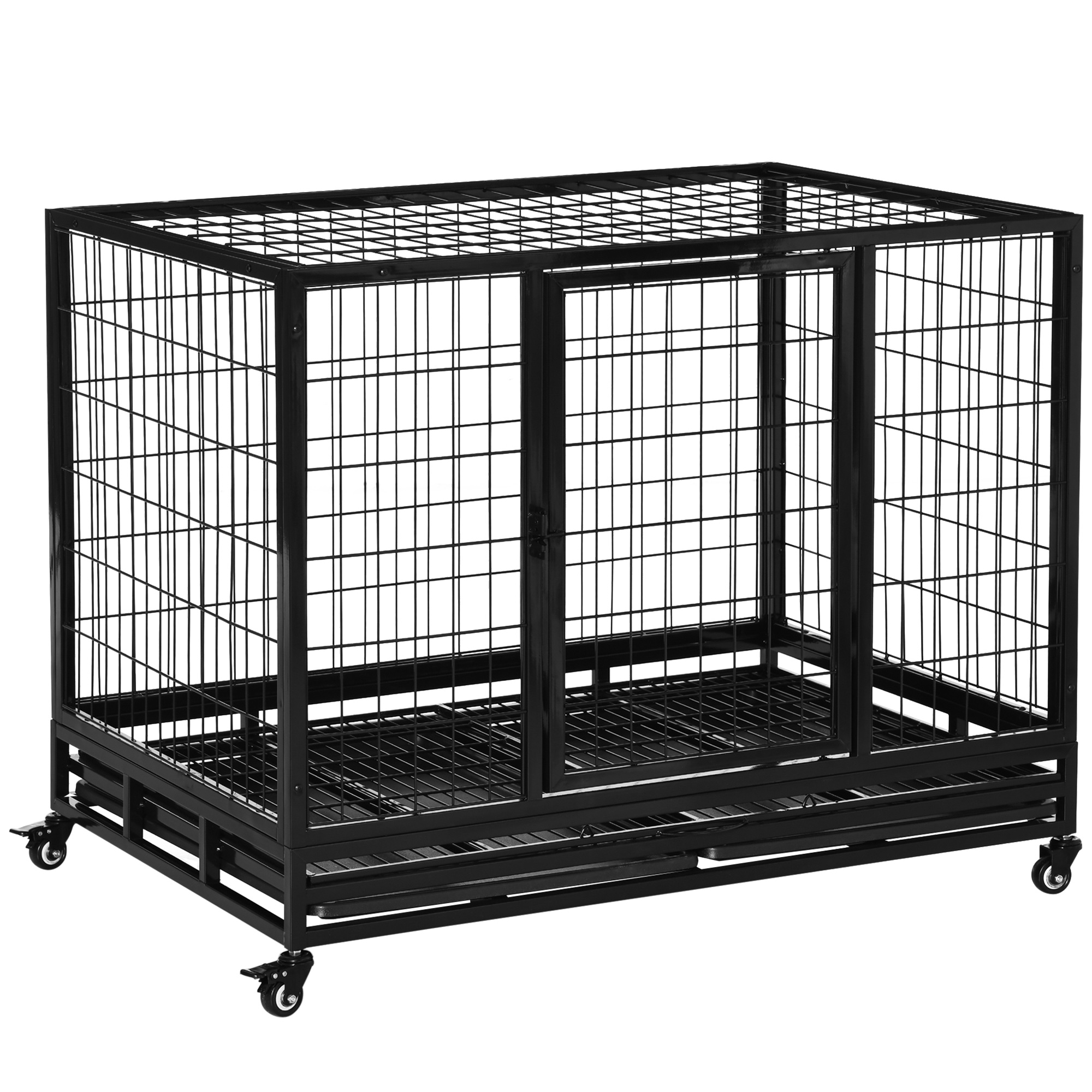 Heavy Duty Dog Crate for Extra Large Dogs with Wheels Tray