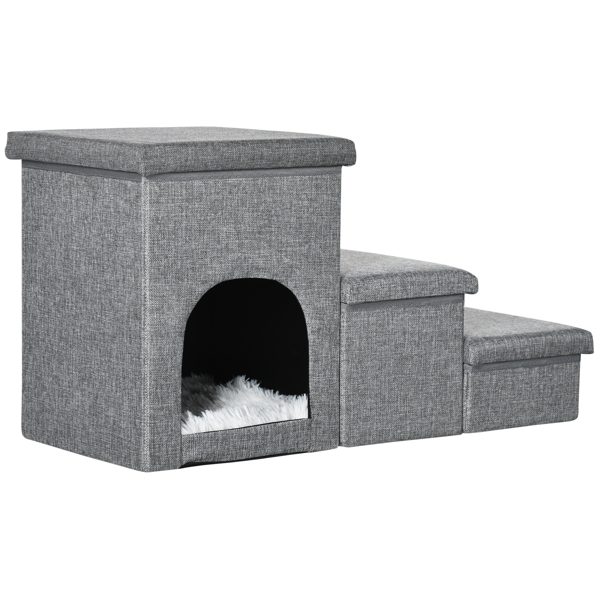 Dog Stairs with Storage Boxes Condo 3-step Pet Stairs Grey