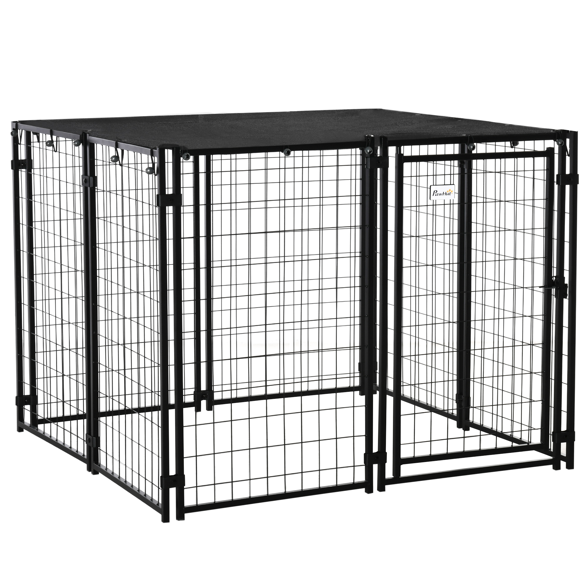 Outdoor Dog Run Kennel with Top Cover, Door, Black