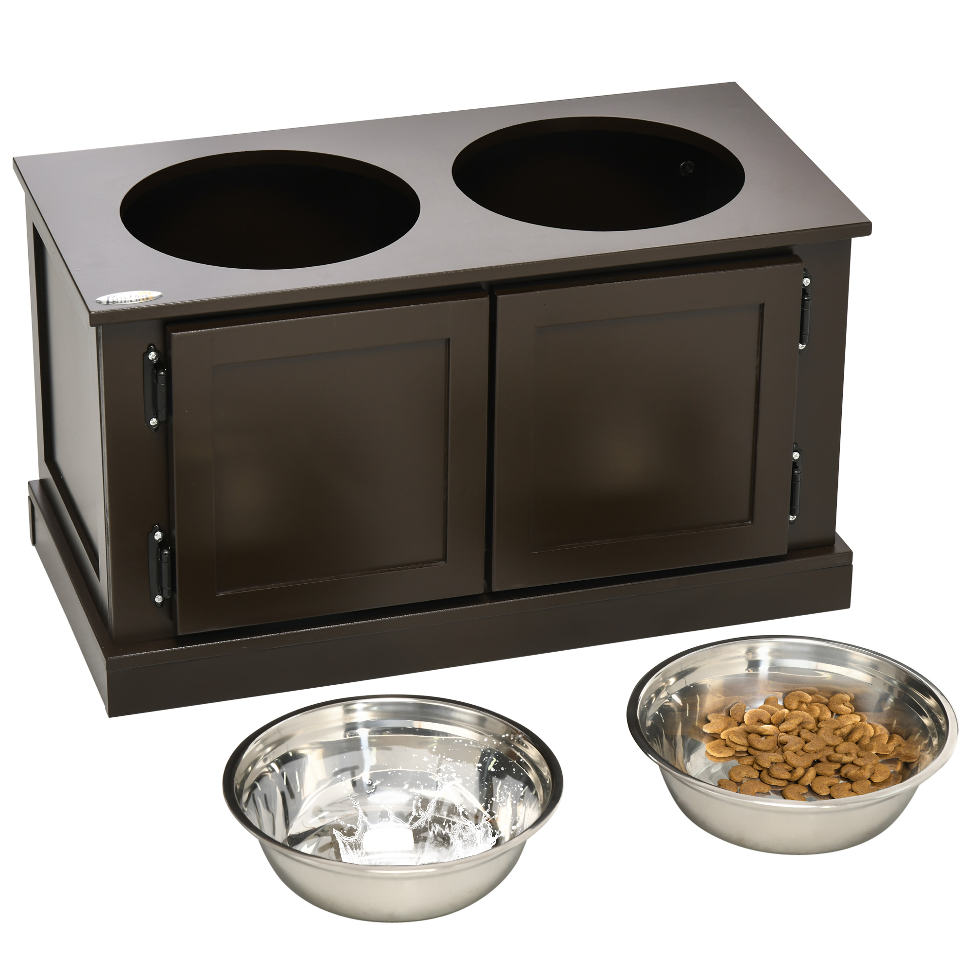 Elevated Dog Bowls with Storage Cabinet, Brown