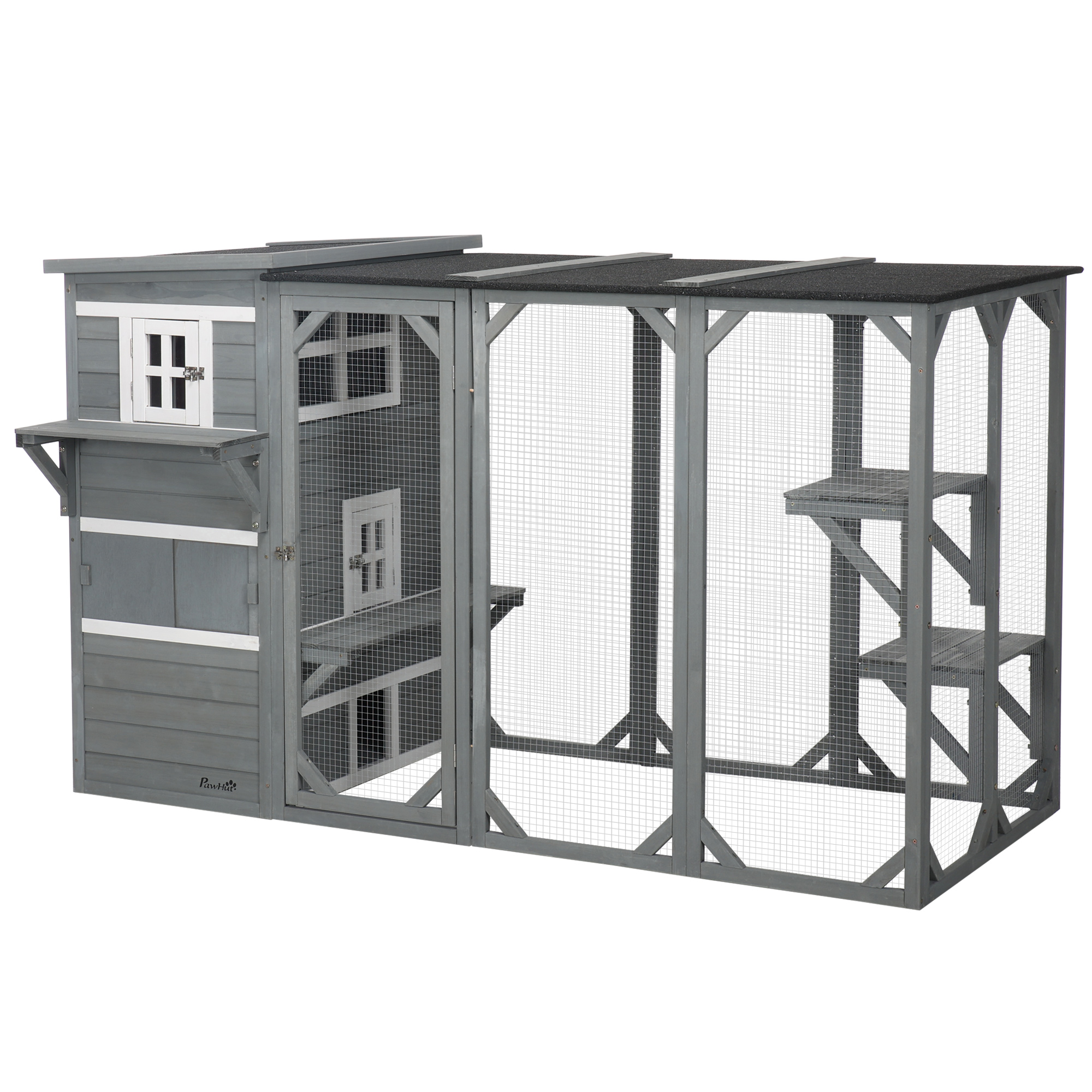 3-tier Walk in Cat Catio w/ Roof, Platforms, Lockable Doors