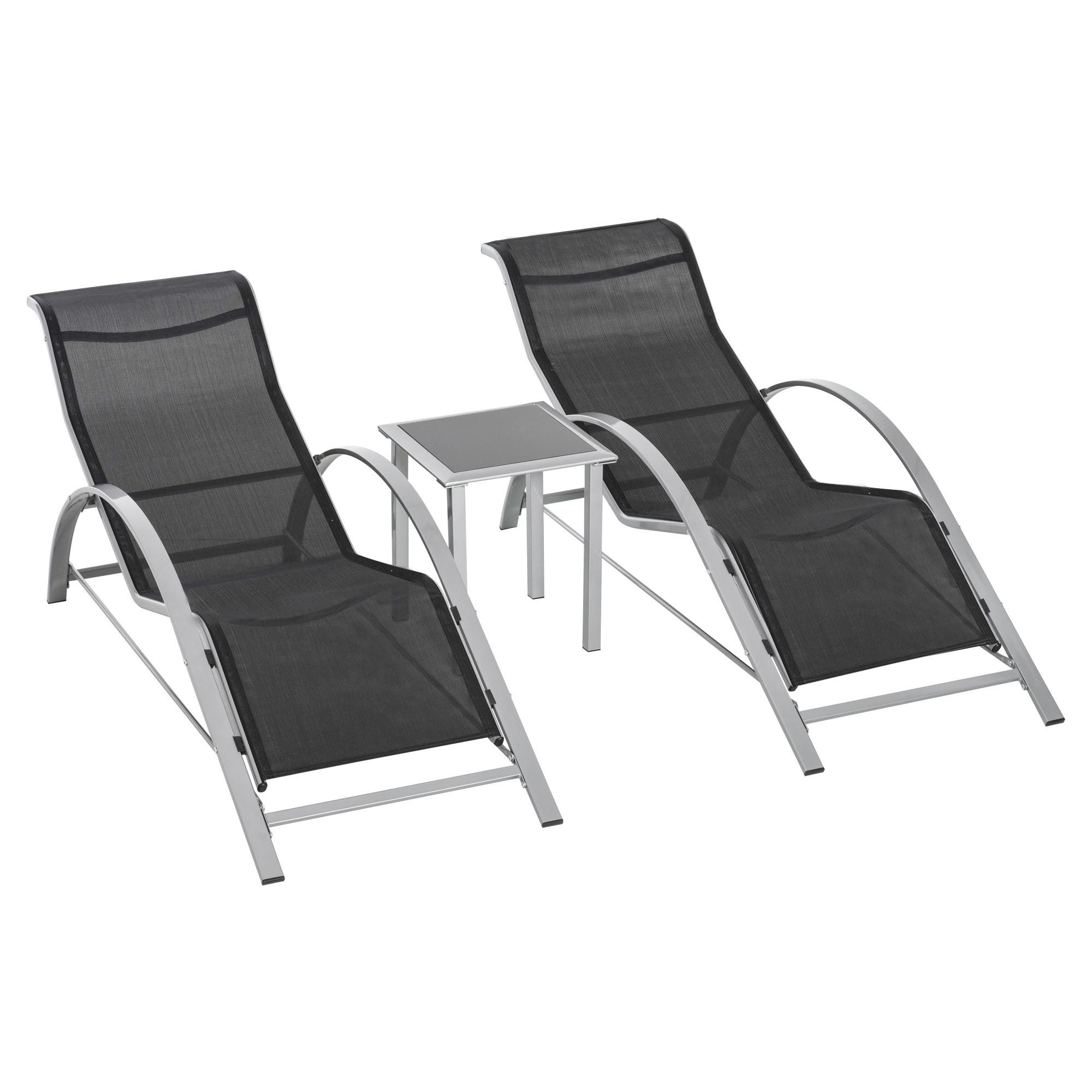 3 Pieces Patio Lounge Chair Set with Glass Top Table