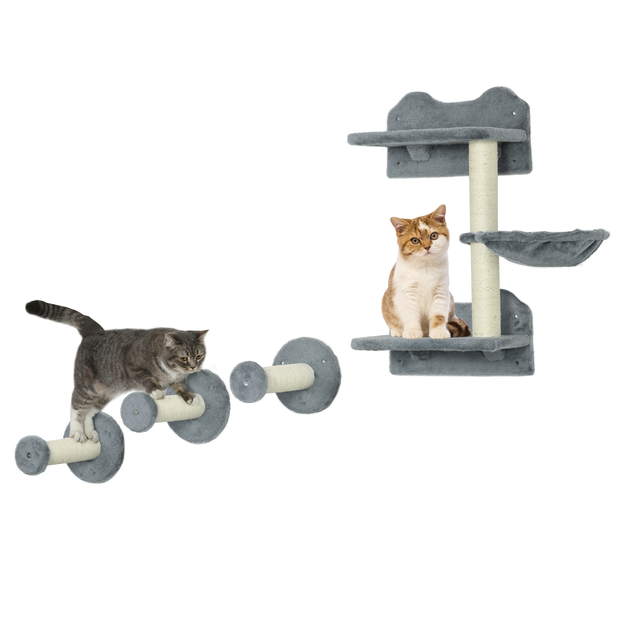 4Pcs Cat Wall Shelf with Scratching Posts, Hammock, Platform