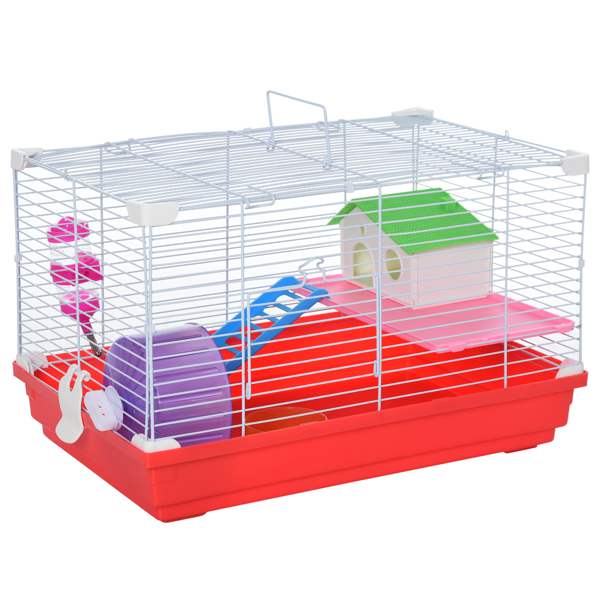 Hamster Cage with Exercise Wheel and Water Bottle Dishes