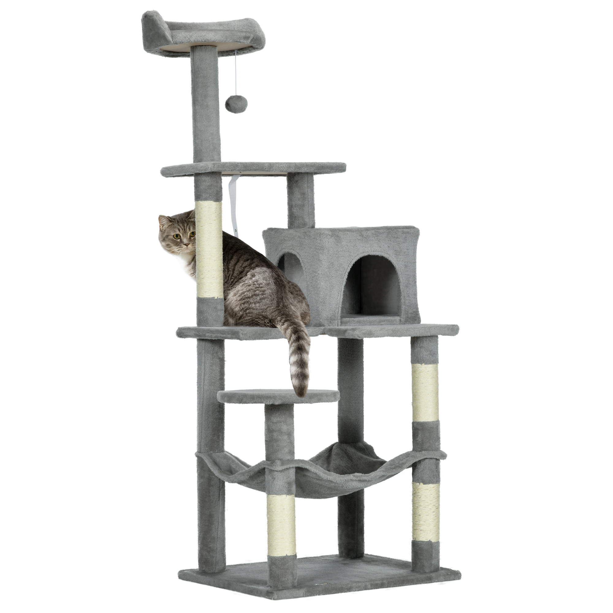 Cat Tree with Condo Hammock Scratching Posts, 57" Cat Tower