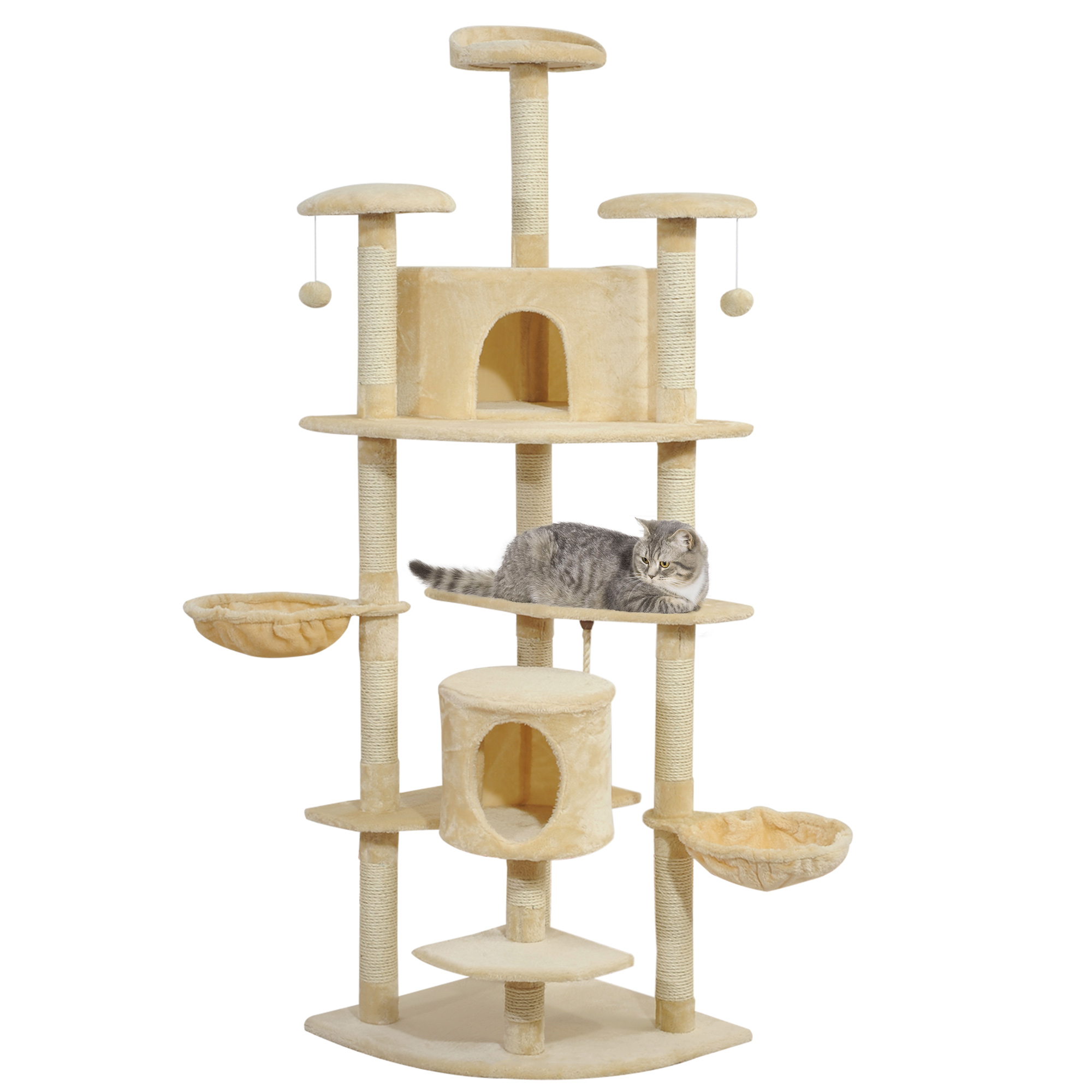 79" Large Cat Tree Tower w/ Scratching Posts, Beige