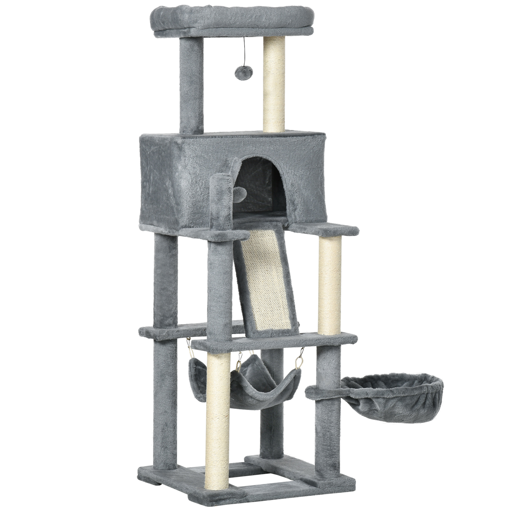 Cat Tree with Scratching Post Hammocks Bed Condo Ball Grey