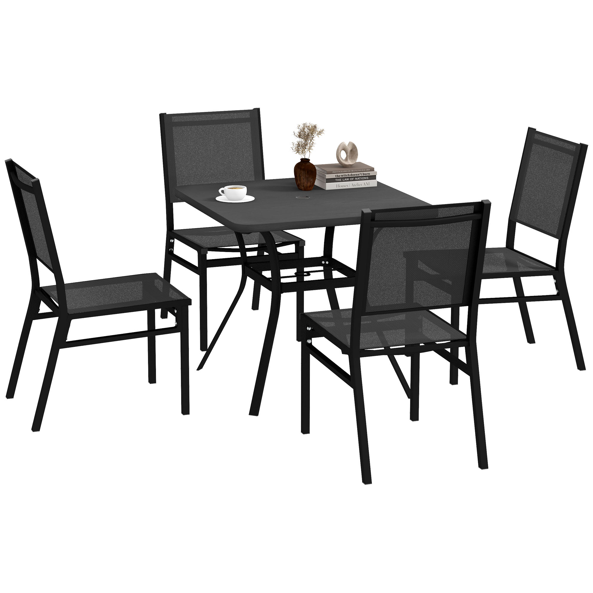 5 Pieces Patio Dining Set with Umbrella Hole for Garden