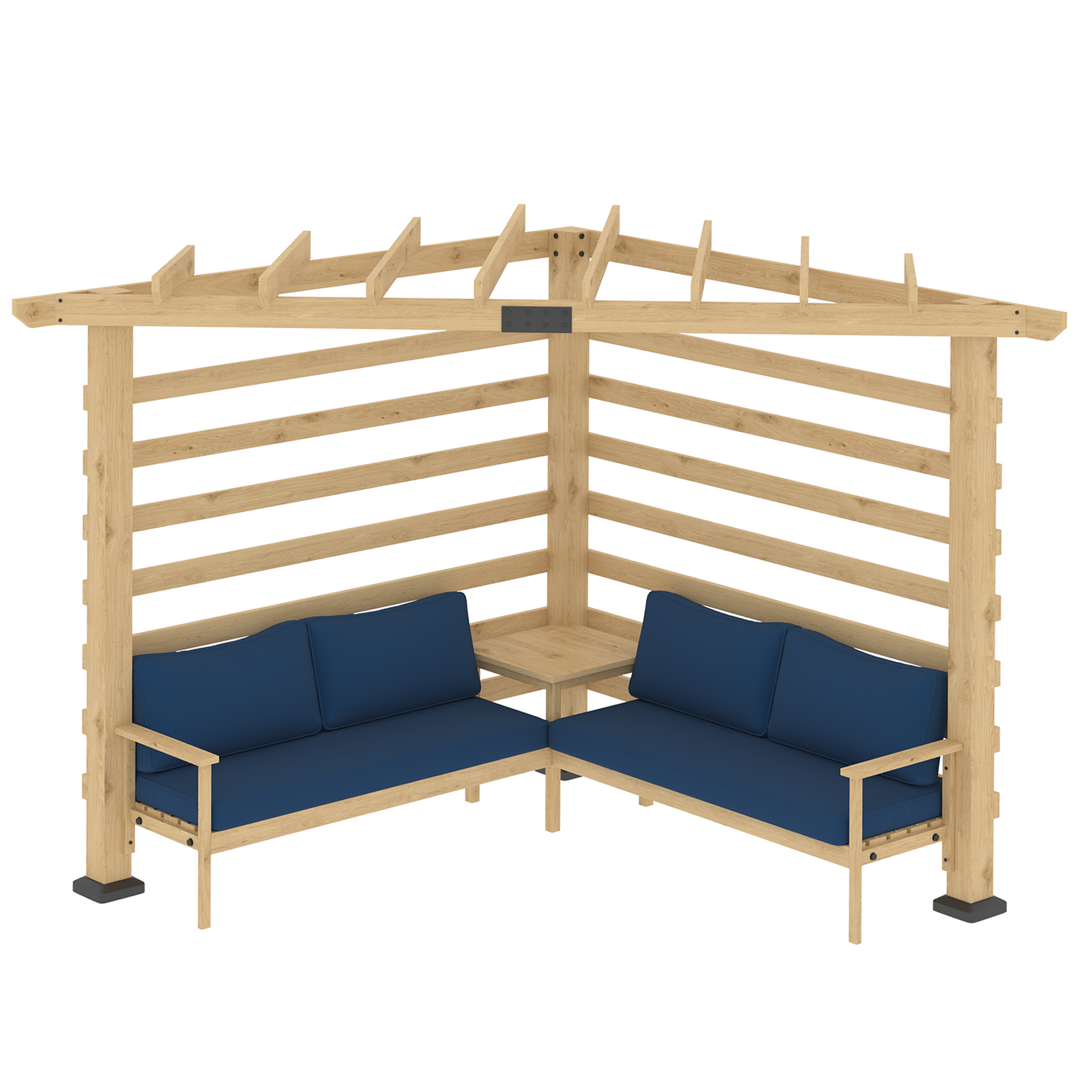 Corner Pergola w/ Conversation Set , Natural and Blue