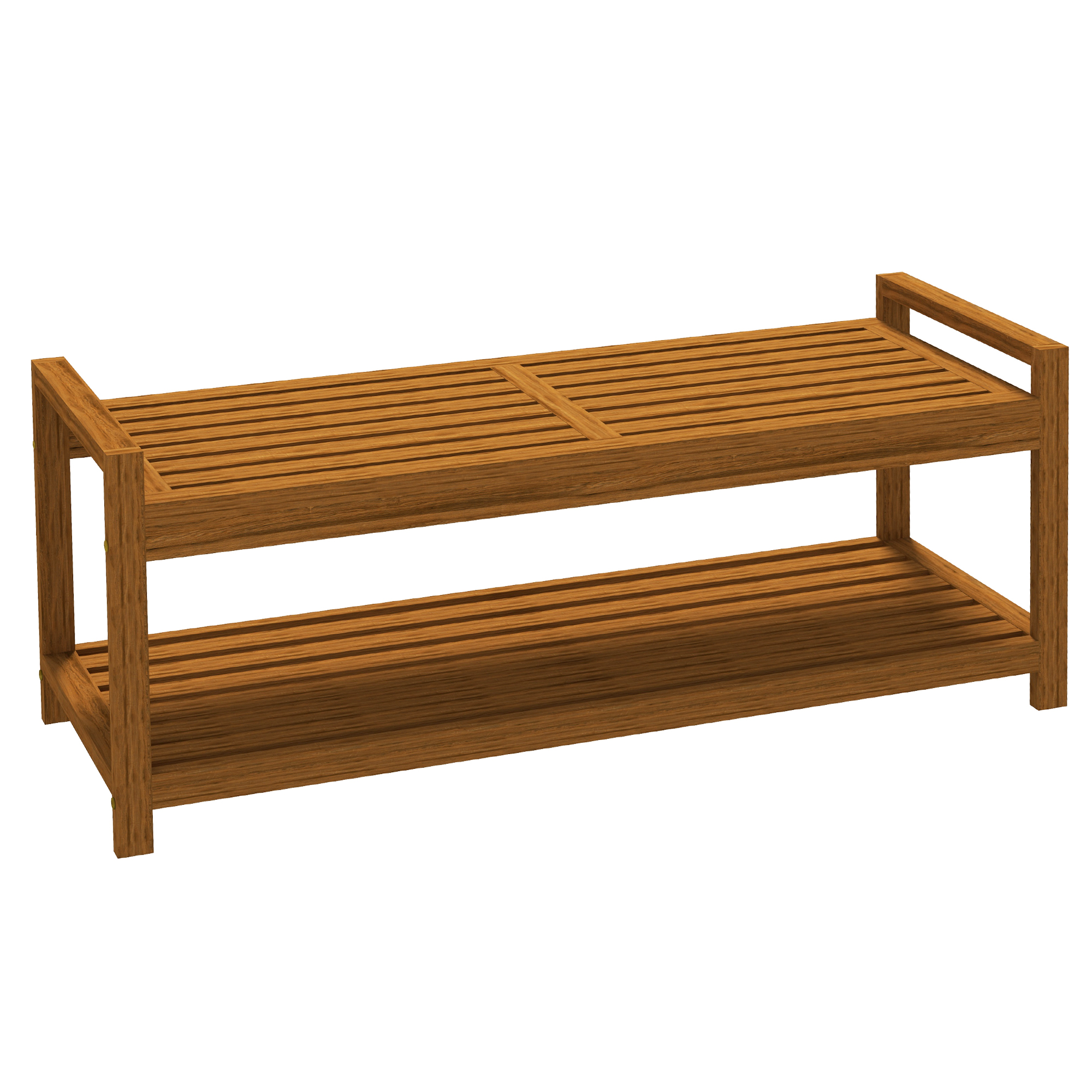 Garden Stool with Storage Shelf, Slatted Seat for Outdoor