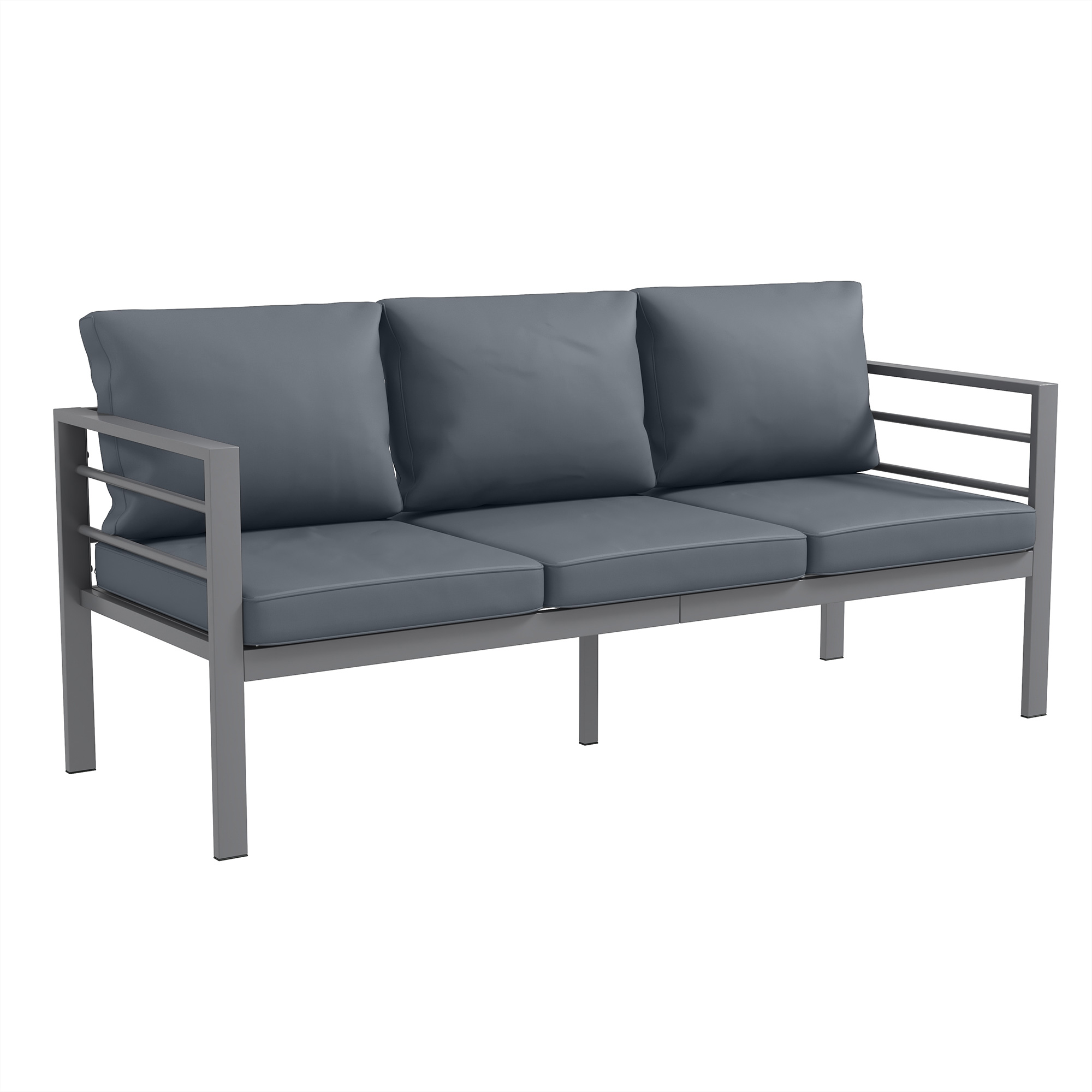 Aluminum Garden Sofa for 3 w/ Cushion, Outdoor Couch, Grey