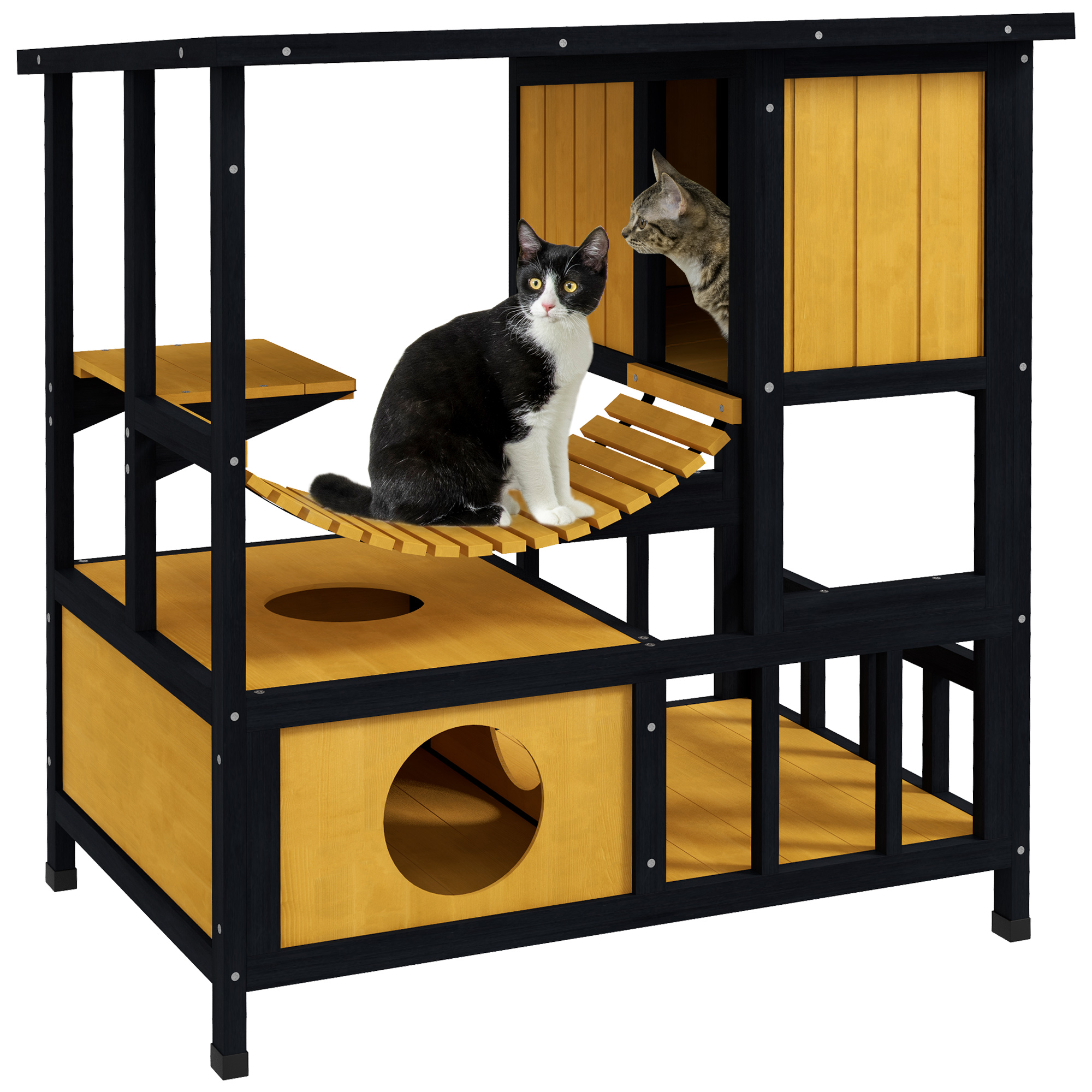 Outdoor Cat House Feral Cat Shelter w/ Suspension Bridge