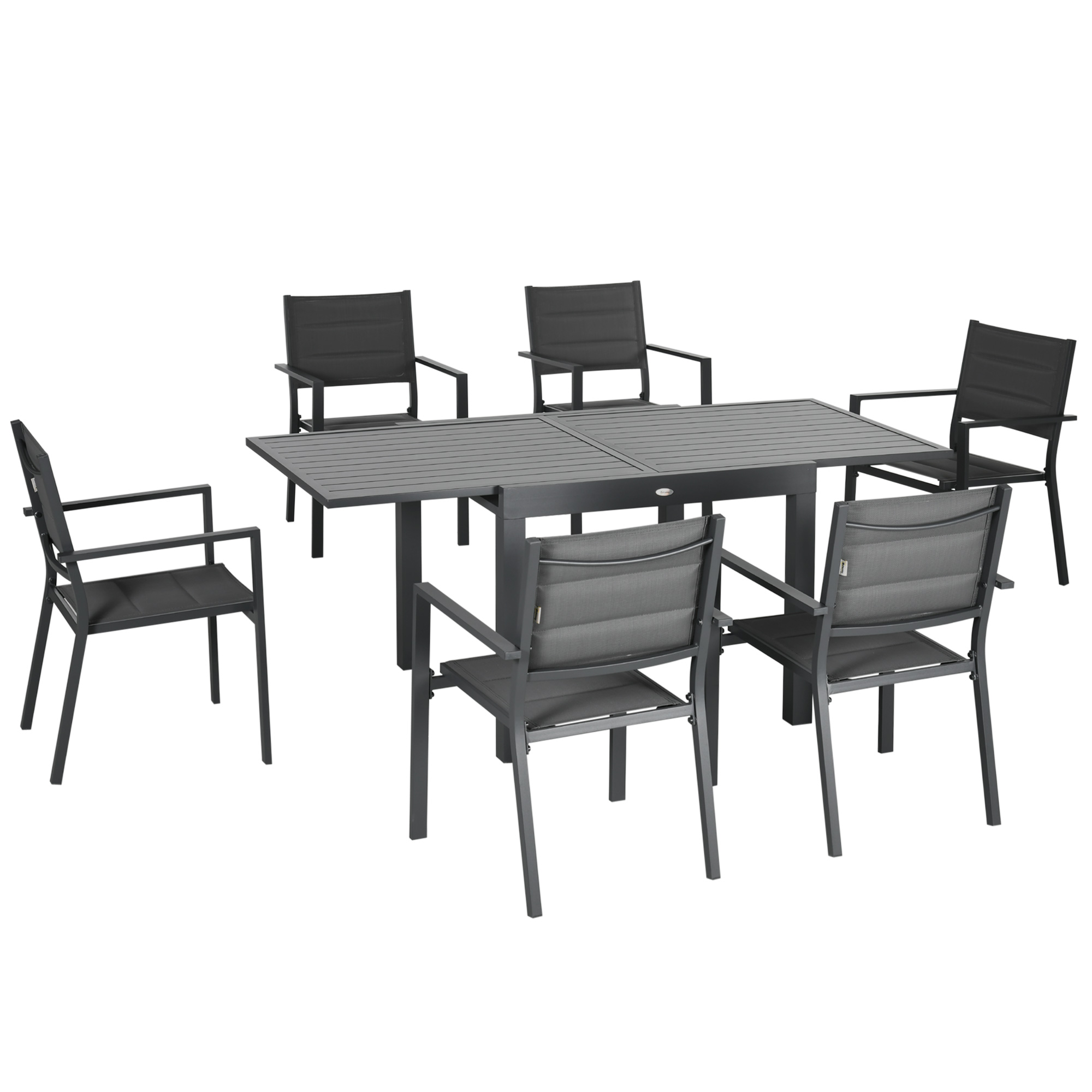 Patio Dining Set, 6 Chairs and Expandable Table, Aluminum