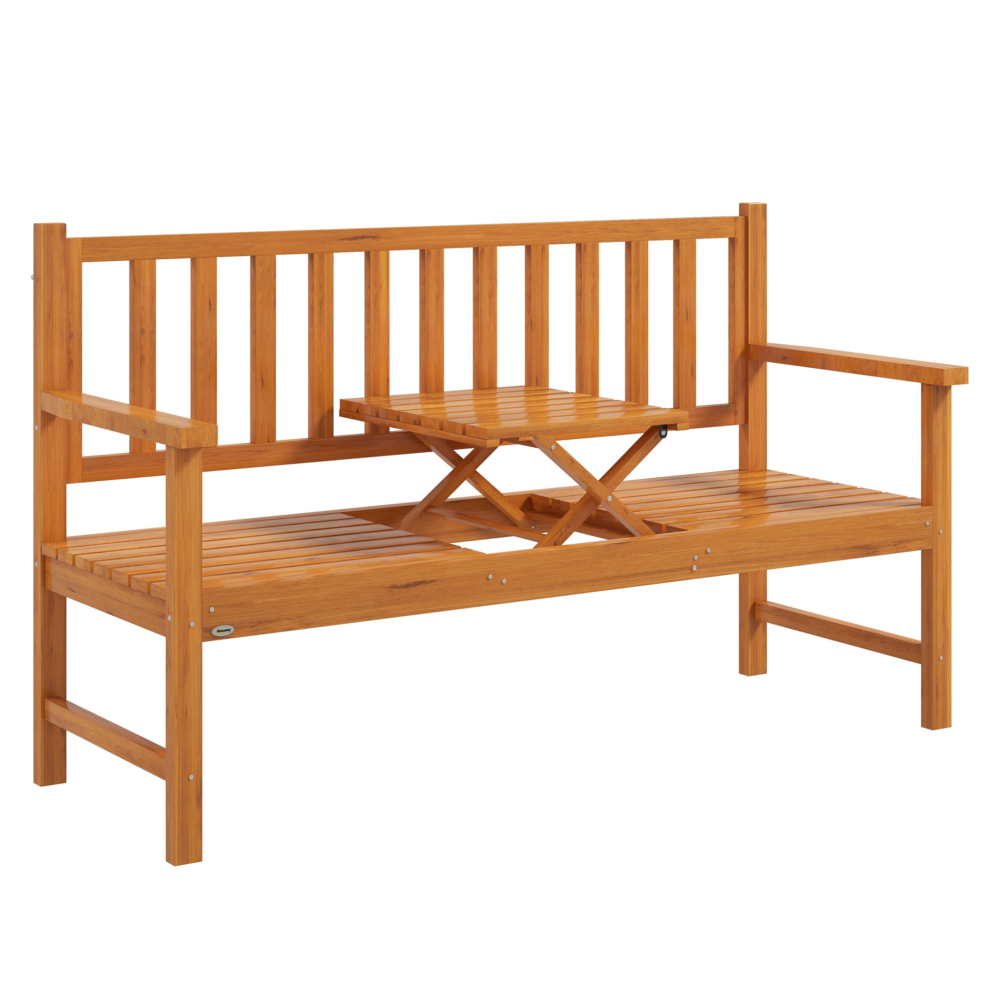 Outdoor Bench with Liftable Table 60" Wood Garden Bench