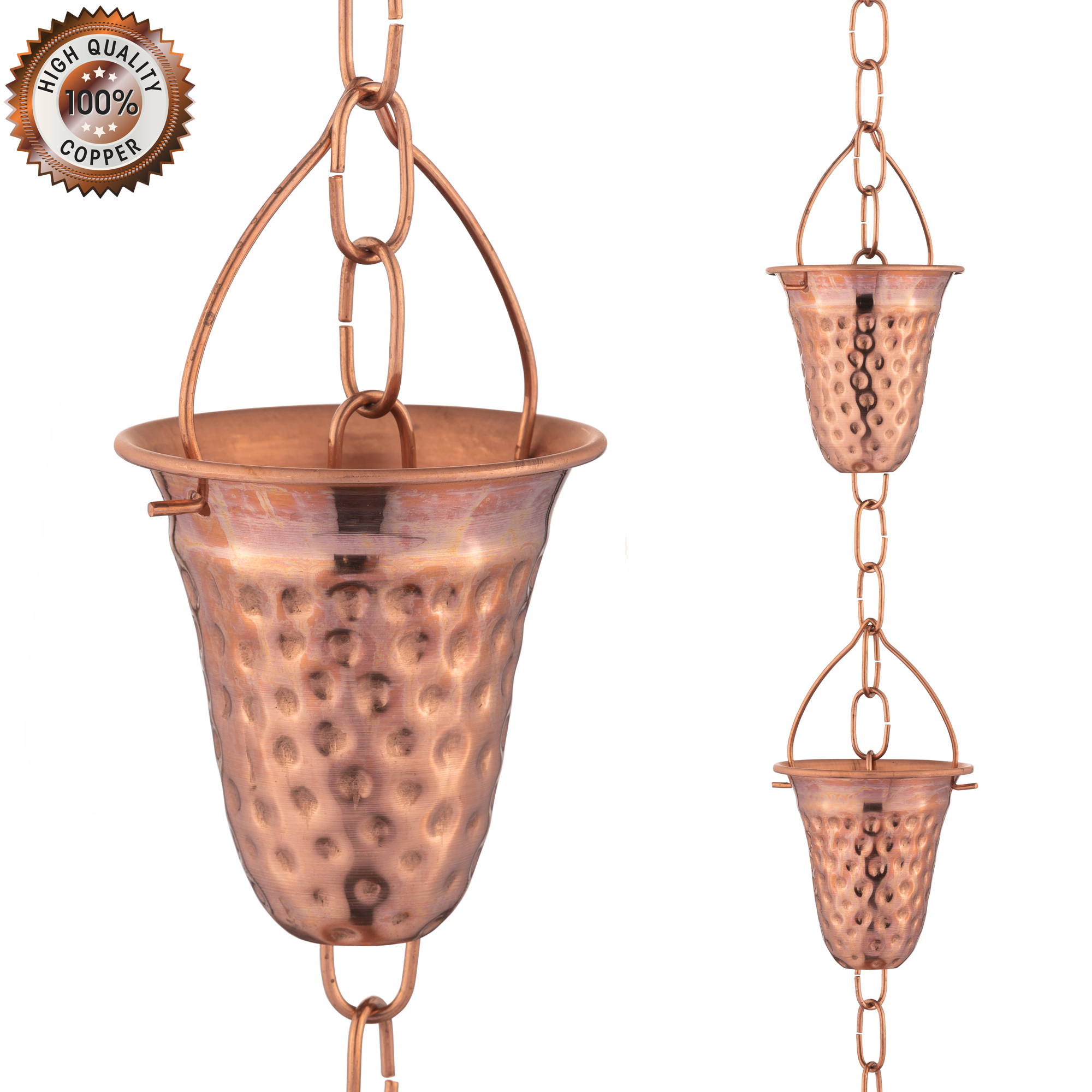 Marrgon Copper Rain Chain - Hammered Bell Style Cups